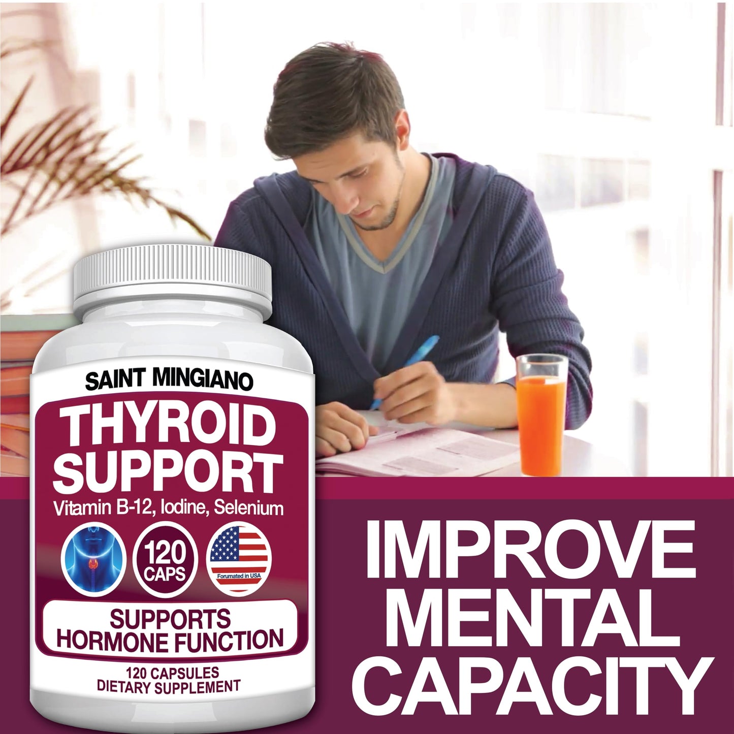 Saint Mingiano Thyroid Support Supplement with Iodine Capsule, 120 Capsules