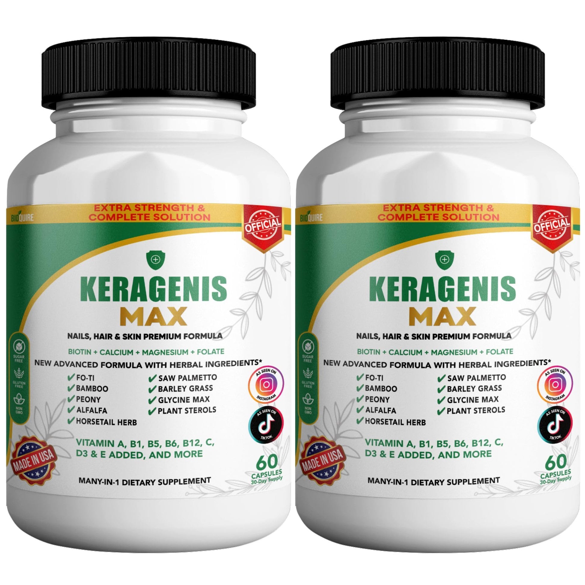 BIOQUIRE Keragenis Max Hair, Skin & Nails Supplement with Biotin 5000mcg Capsules, 60 Count