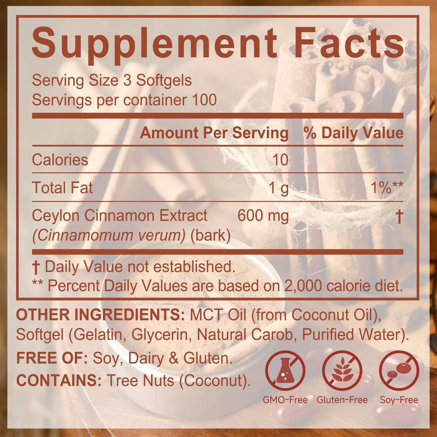 Dvoevivh Ceylon Cinnamon Softgels with MCT Oil 300 Capsules