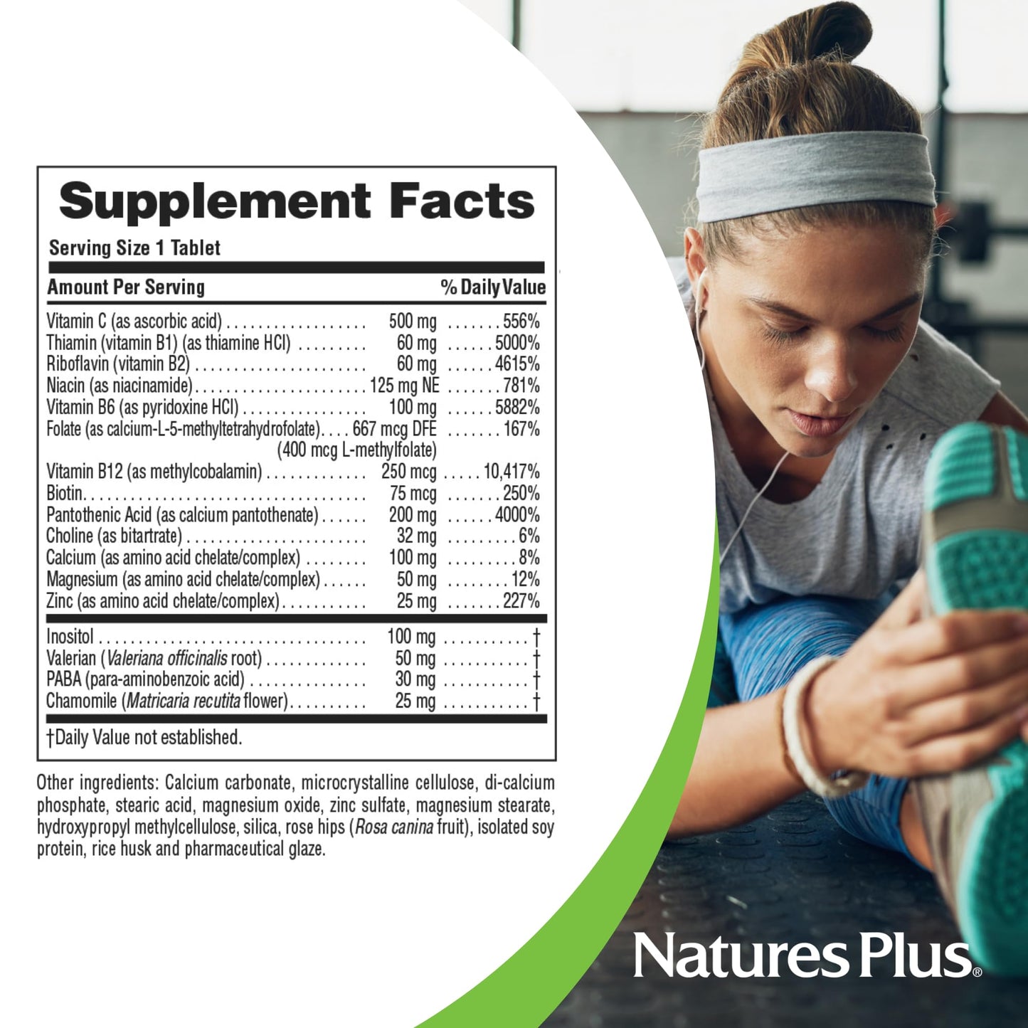 NaturesPlus Mega-Stress Complex, Sustained Release - B Complex, Vitamin C Stress Relief Supplement, Chamomile & Herbs for Natural Calm, Gluten-Free, 90 Vegetarian Tablets