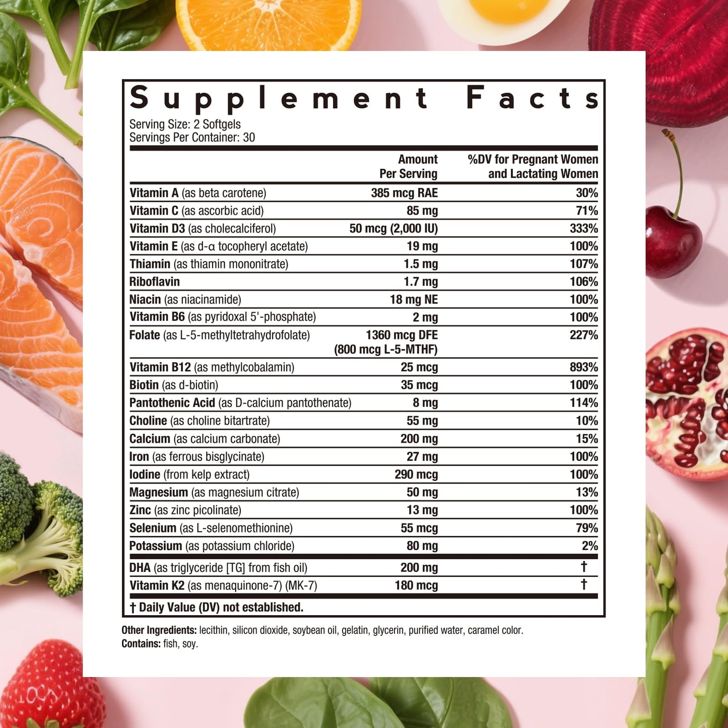 Doctor's Recipes Prenatal Multivitamin with DHA & Folate (L-5-MTHF) for Expecting & Planning Moms, 60 Softgels