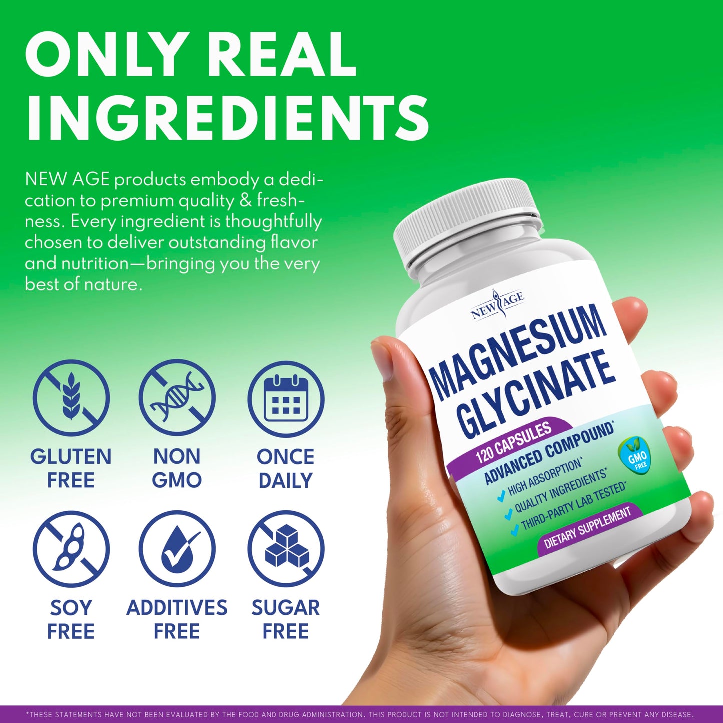 NEW AGE Magnesium Glycinate 500mg Capsule, 120 Count