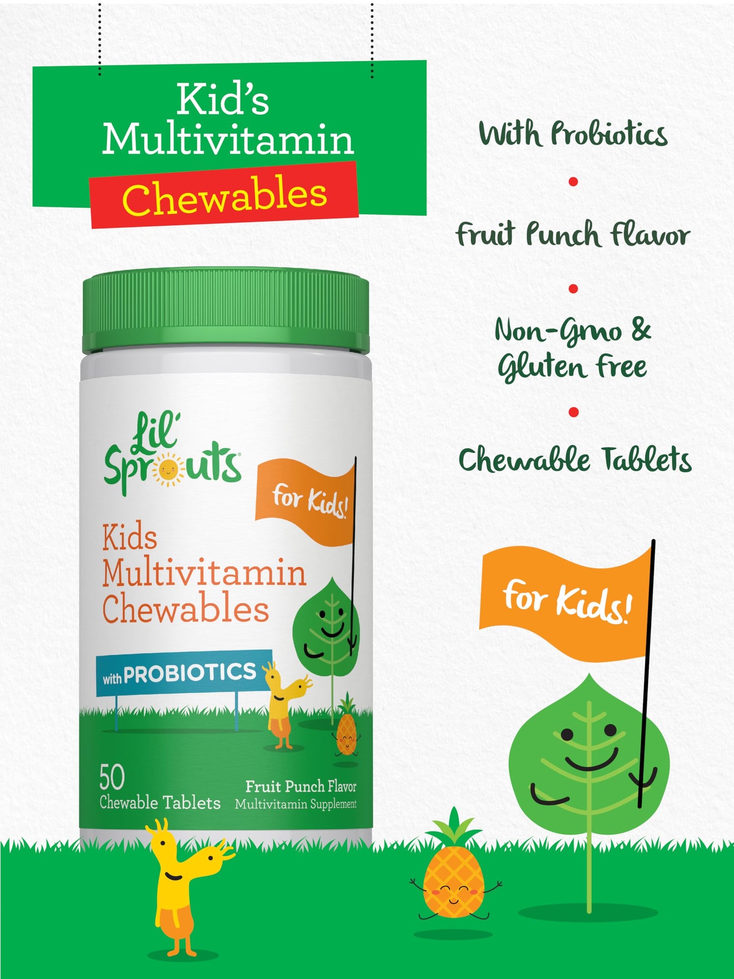 Lil' Sprouts Kids Multivitamin with Probiotics Chewable Tablets, 50 Tablets