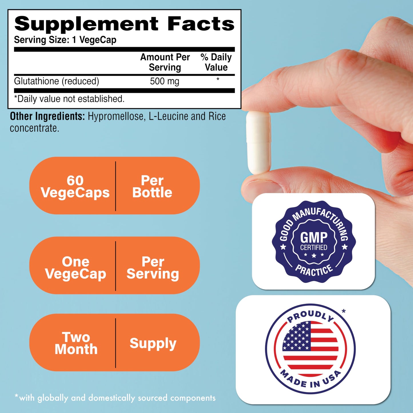 Health Thru Nutrition Glutathione Reduced GSH 500mg Capsule, 60 Count
