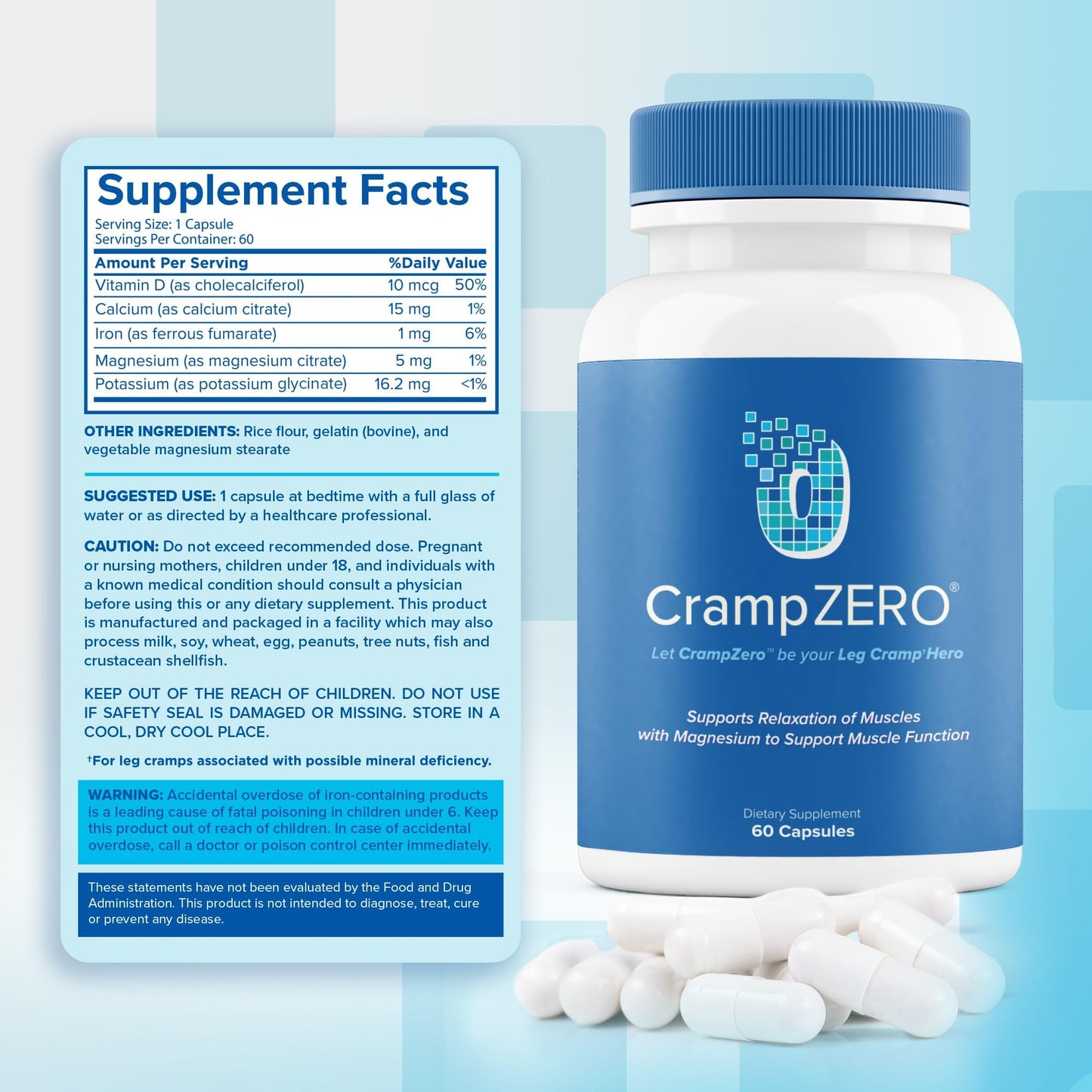 CrampZero Potassium Magnesium for Leg Cramps at Night 120 Capsules