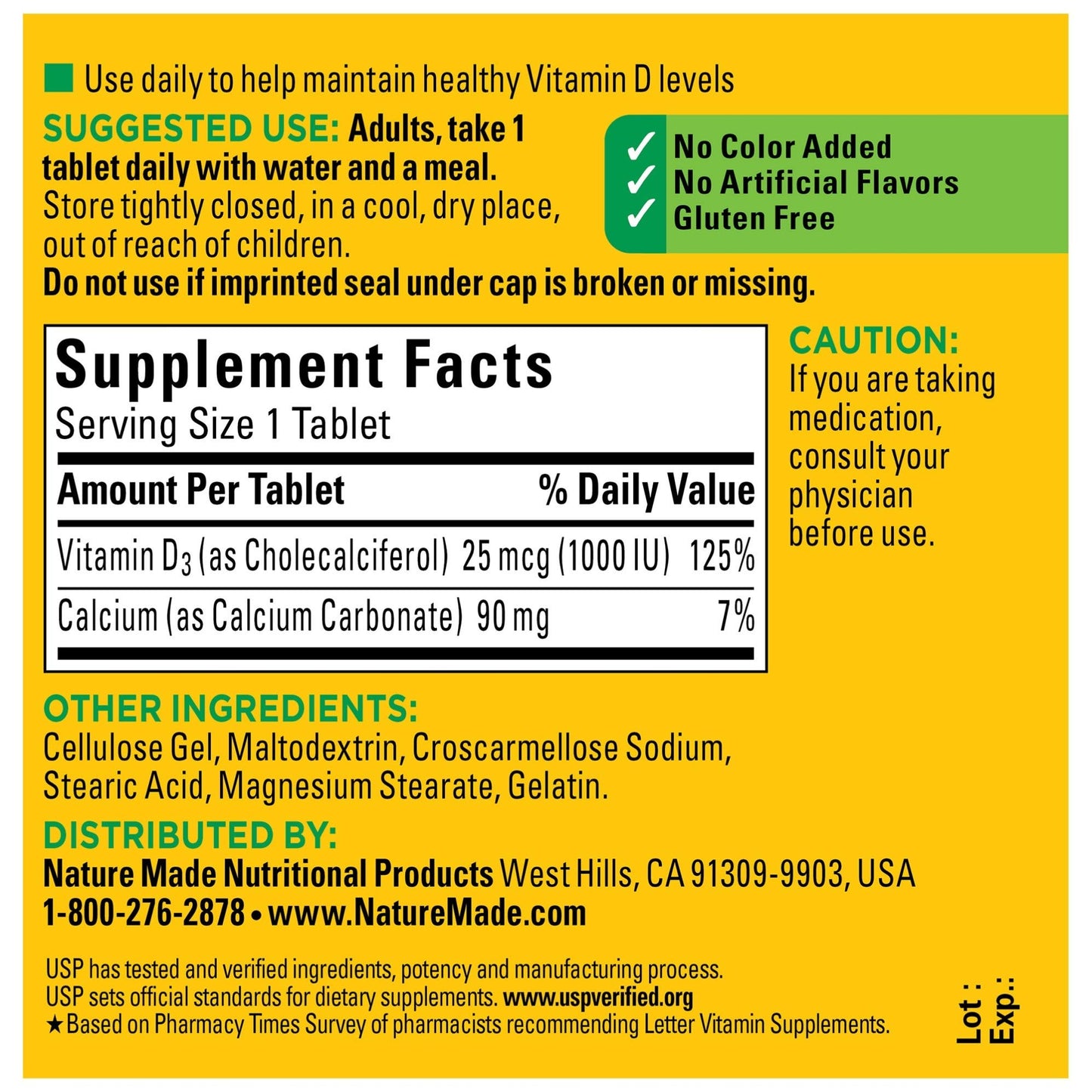 Nature Made Vitamin D3 1000 IU Tablet, 100 Tablets
