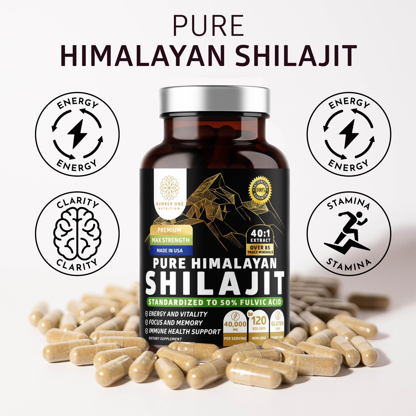 Number One Nutrition Pure Himalayan Shilajit Capsule 120 Count