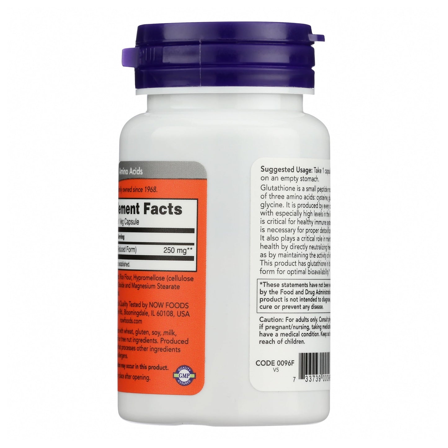 NOW Foods Glutathione 250 Capsule, 60 Capsules