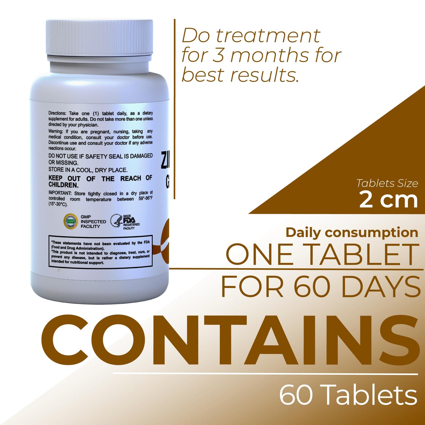 Hallusa Natural Zinc 25 mg - Zinc Gluconate Supplement, 60 Tablets