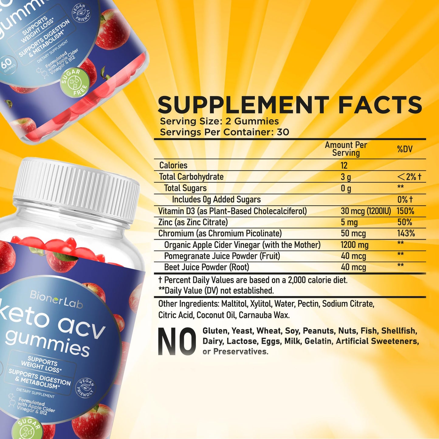 BionerLab Keto ACV Advanced Weight Loss Gummies, 60 Gummies