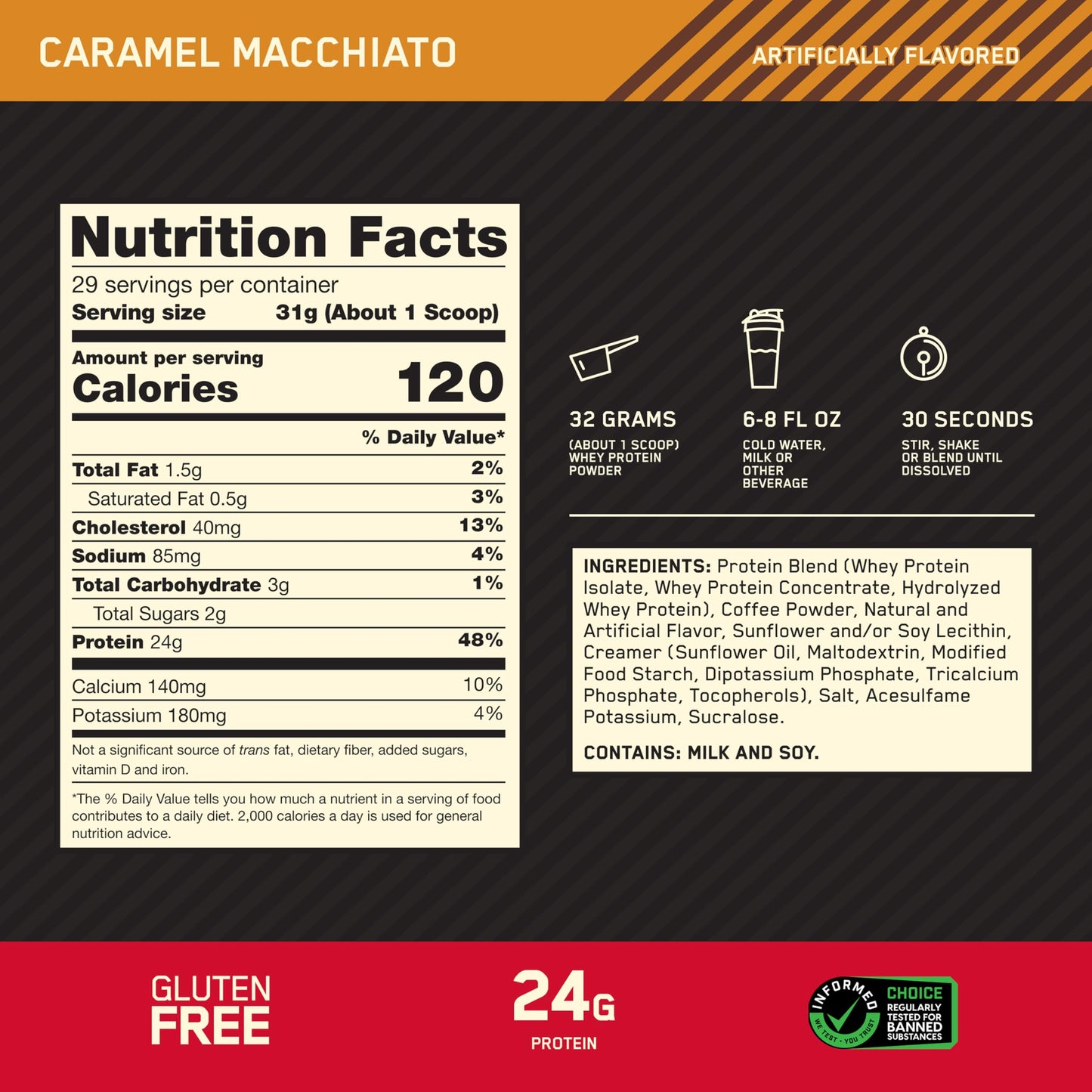 Optimum Nutrition Gold Standard 100% Whey Protein Powder Caramel Macchiato, 32 Servings