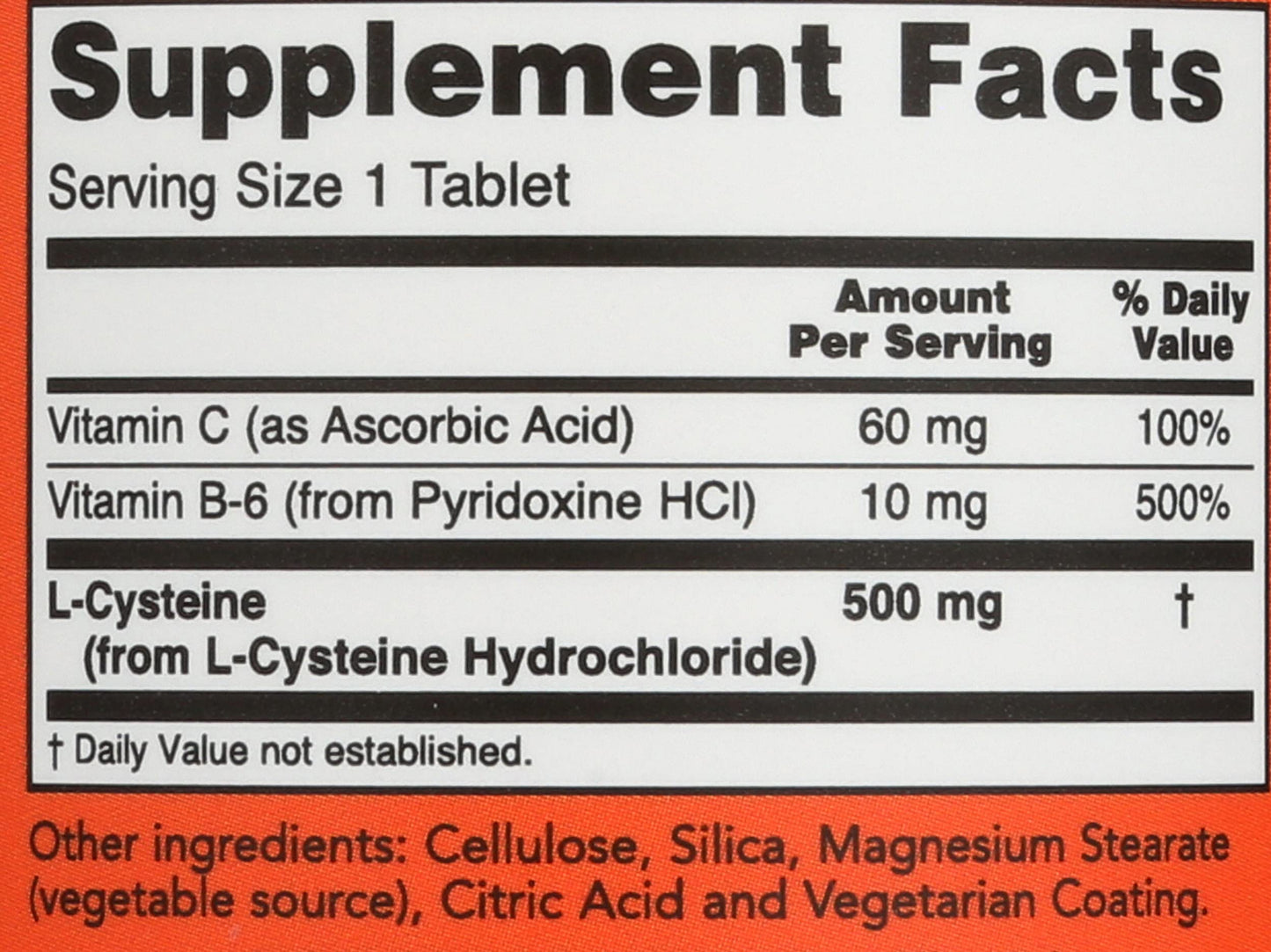 NOW Foods Cysteine (L) 500mg Tablet, 100 Tablets