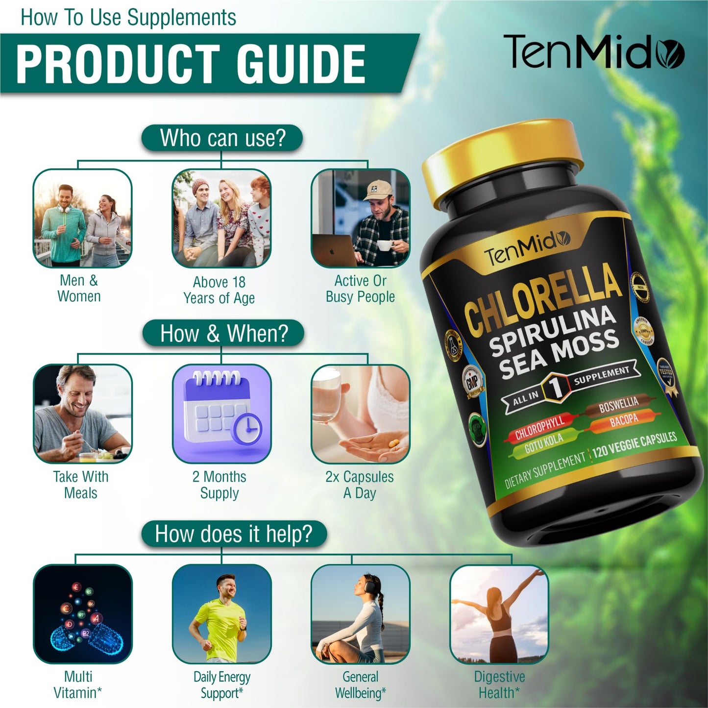 Tenmido Chlorella Supplement Capsule 120 Count