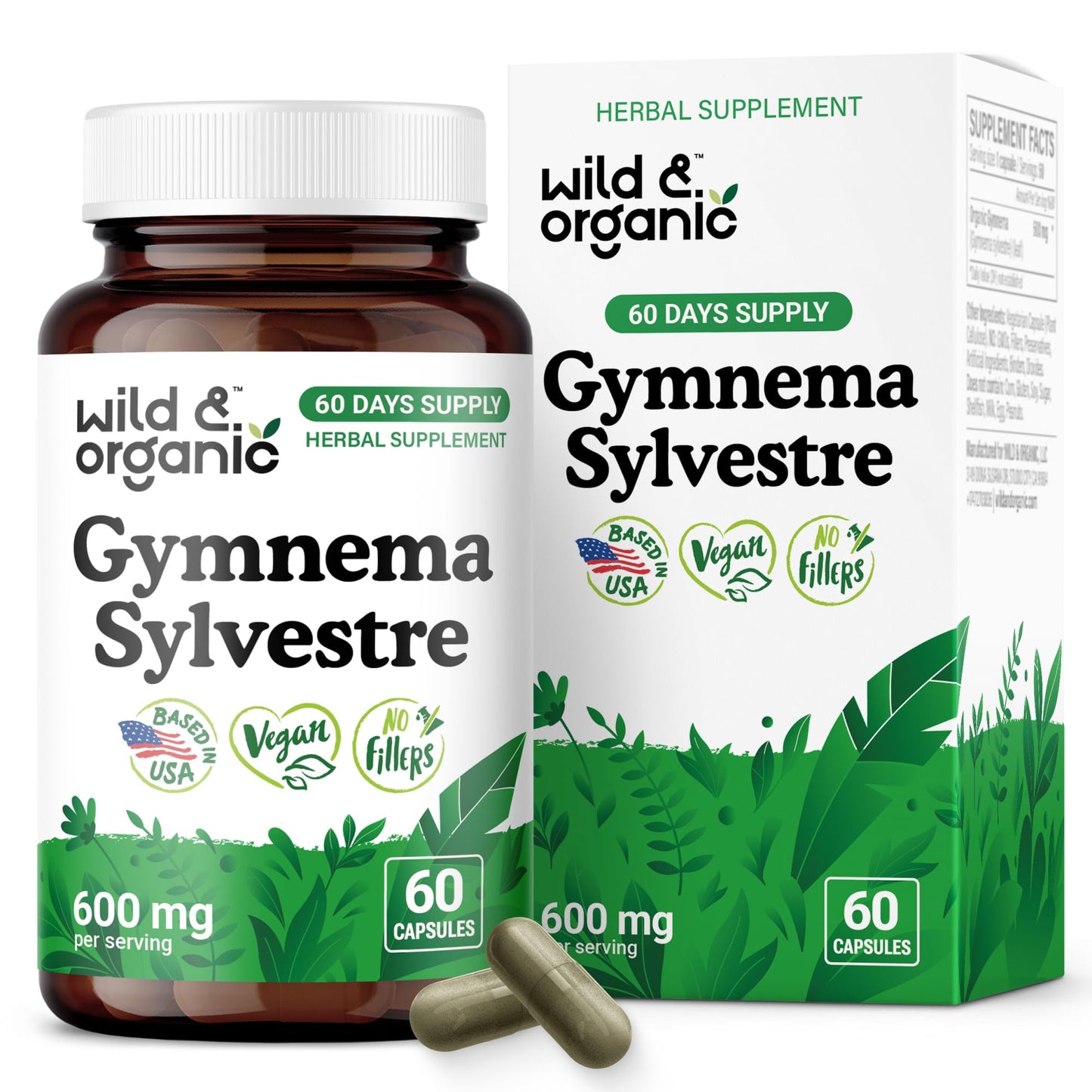 Wild & Organic Gymnema Sylvestre Capsules 600 mg, 60 Count
