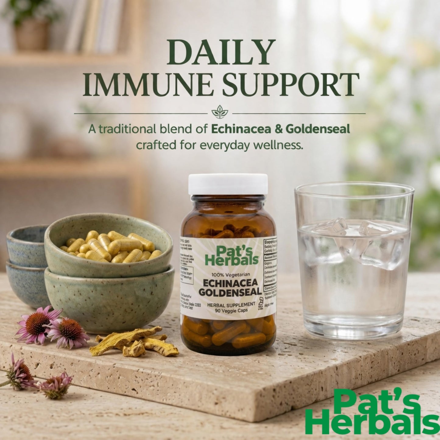 Pat's Herbals Echinacea Goldenseal Capsules 90 Count