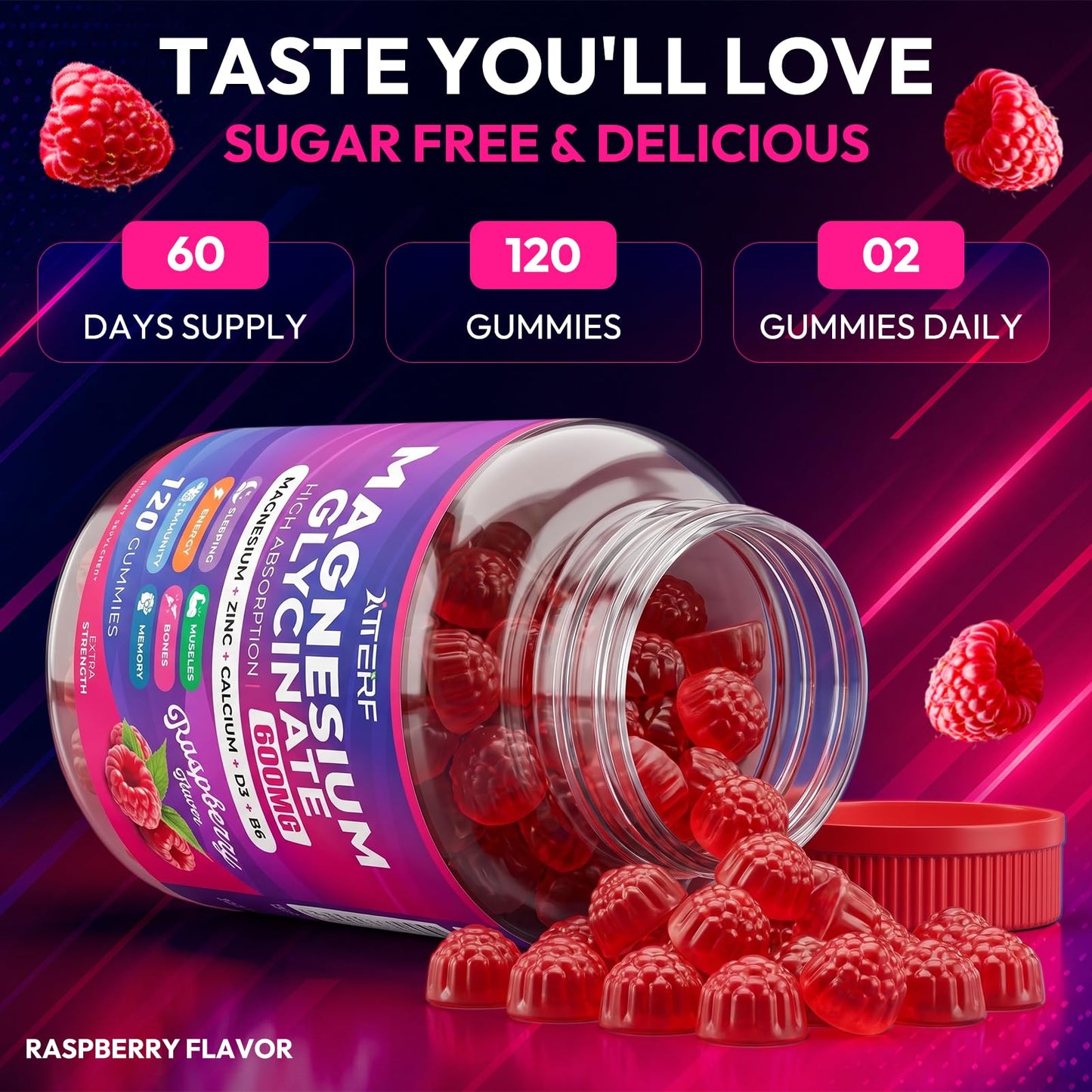 Atterf Magnesium Glycinate Gummies 600mg, Sugar Free High Absorption Chewable Magnesium Gummies with Zinc, Calcium, CoQ10 & B6 for Zzz, Relaxation, Brain & Muscle Support, 120 Gummies