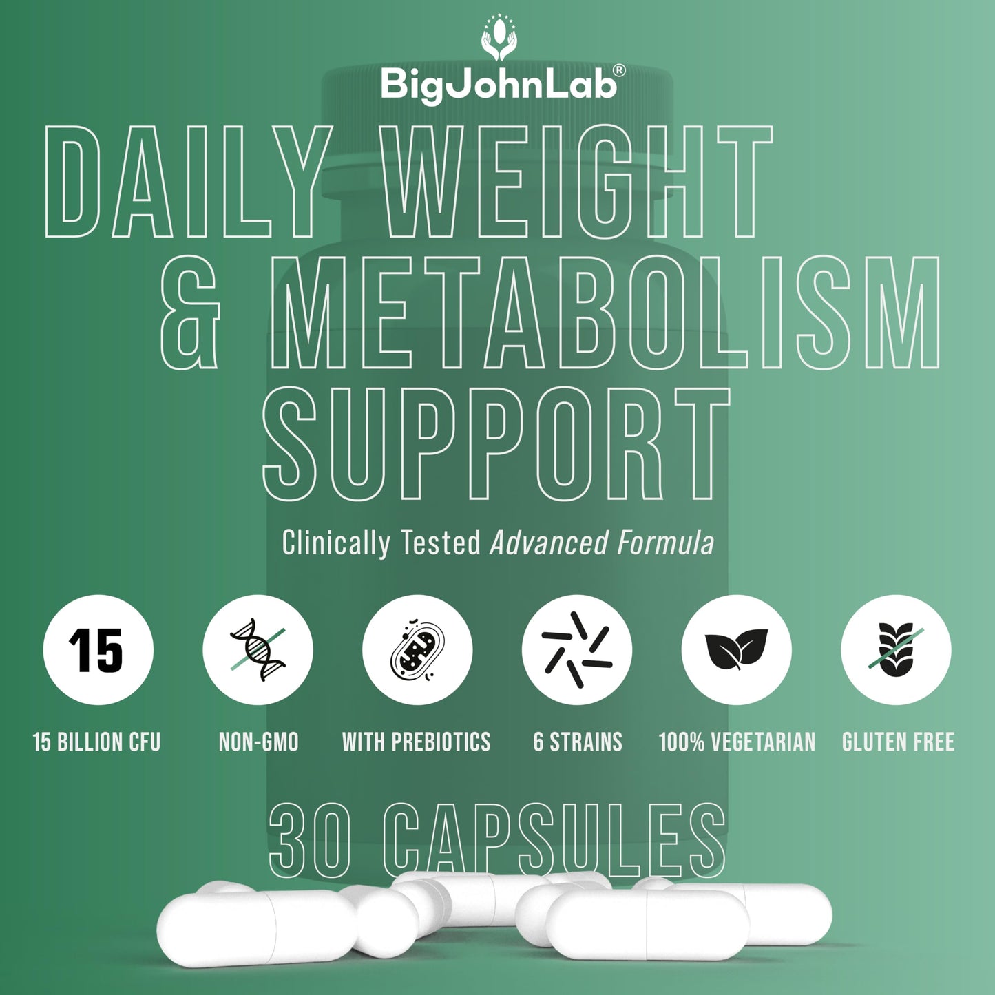BIGJOHNLAB Probiotics for Weight Management & Bloating Capsules, 30 Capsules