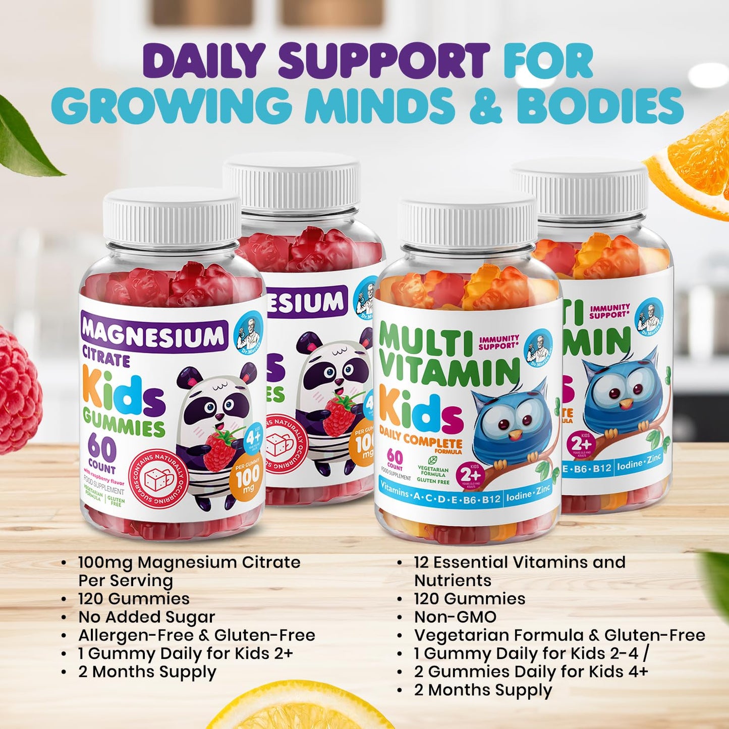 DR. MORITZ Kids Magnesium Gummies and Kids Multivitamin Gummies Bundle, Gummies, 240 Count