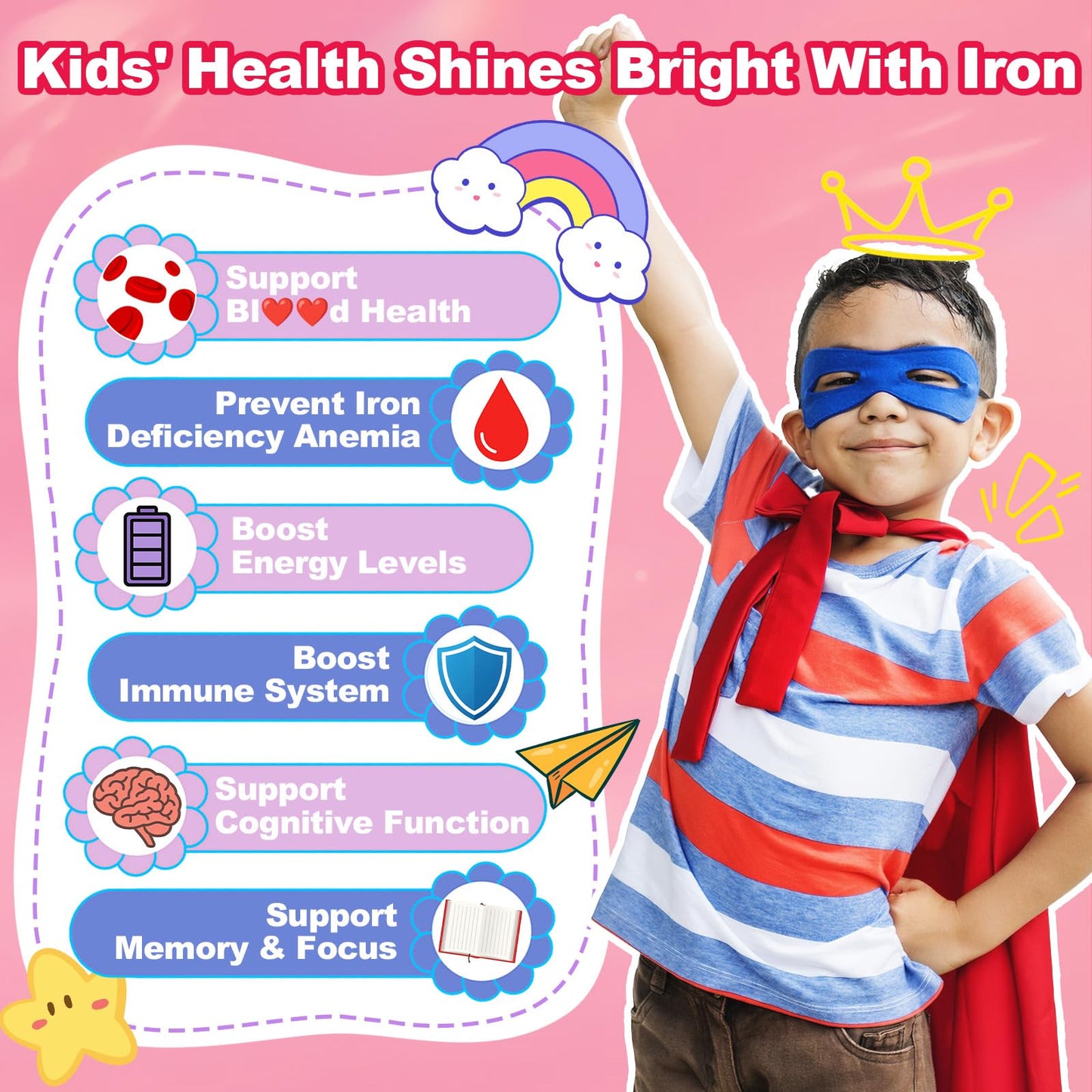 JOVITHEA Iron Gummies for Kids 180 Count