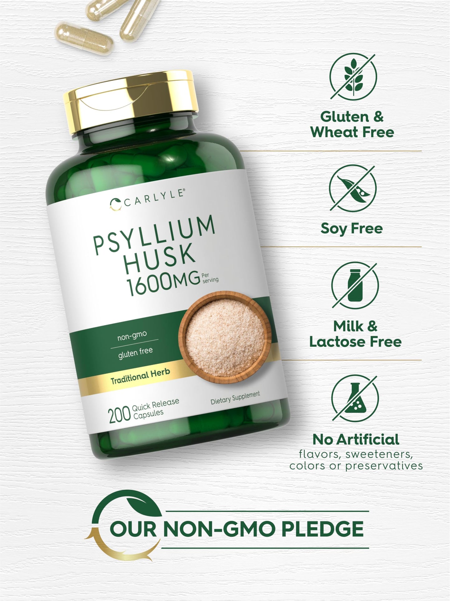Carlyle Psyllium Husk 1600mg Capsule 200 Count
