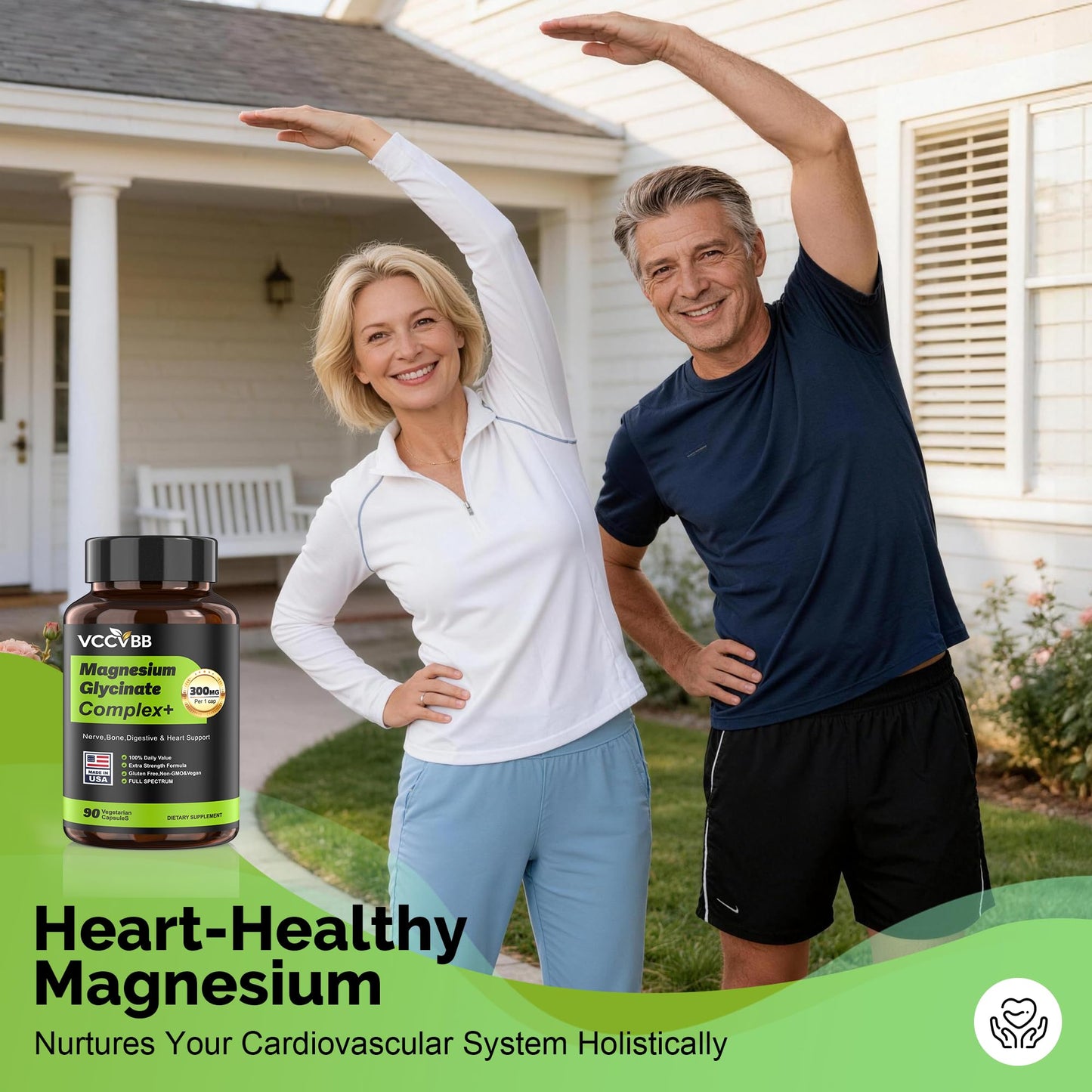 VCCVBB Magnesium Glycinate 300mg Elemental Magnesium Complex, Vegan Capsule, 120 Count