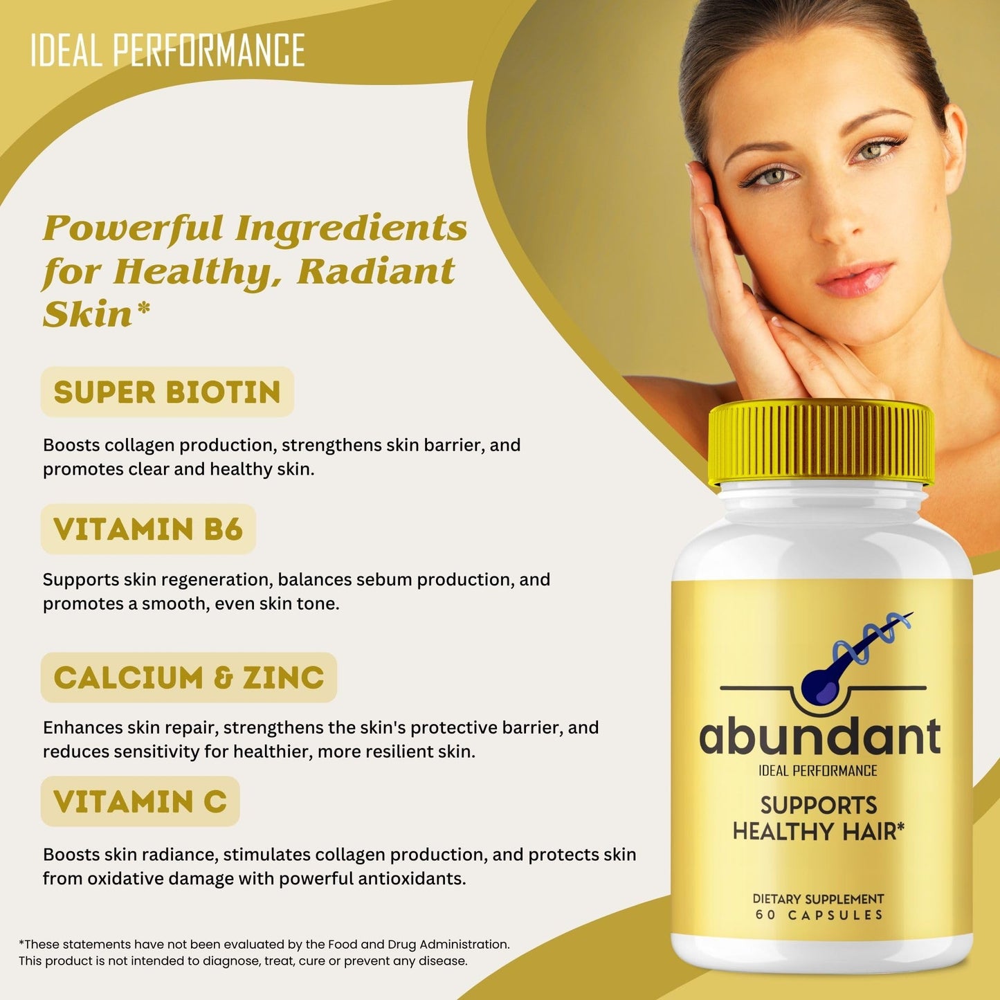IDEAL PERFORMANCE Abundant Hair Supplement Capsules, 60 Count