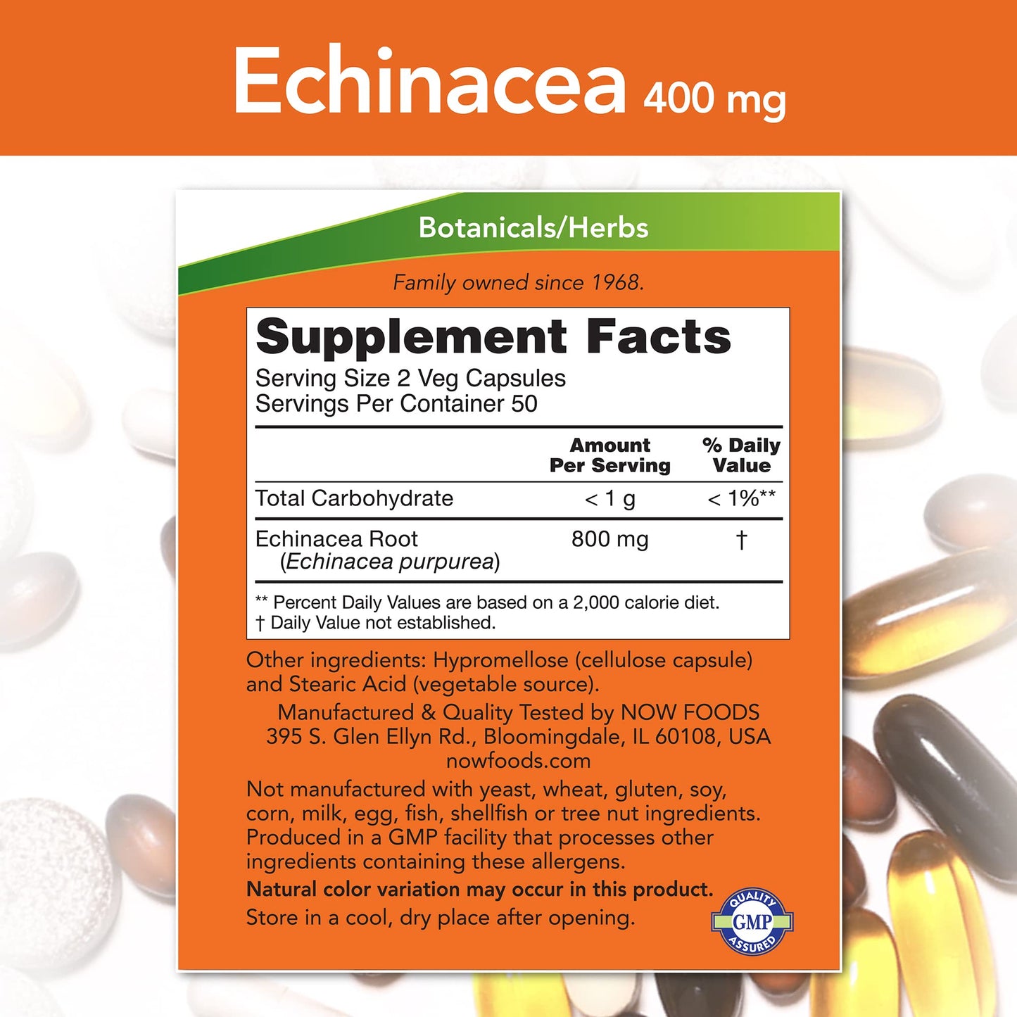 NOW Foods Echinacea 400 mg Capsules, 200 Count