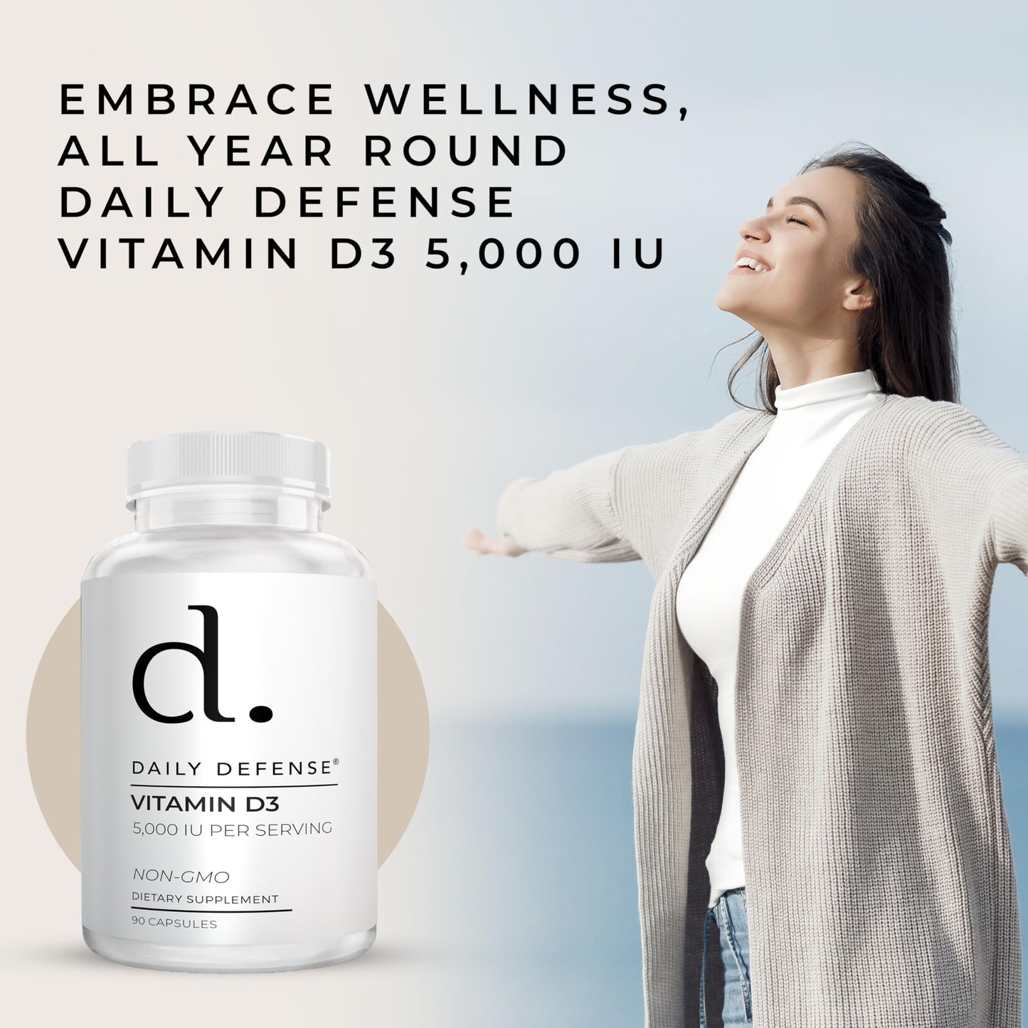 Daily Defense Vitamin D3 5000 IU Capsule, 90 Count