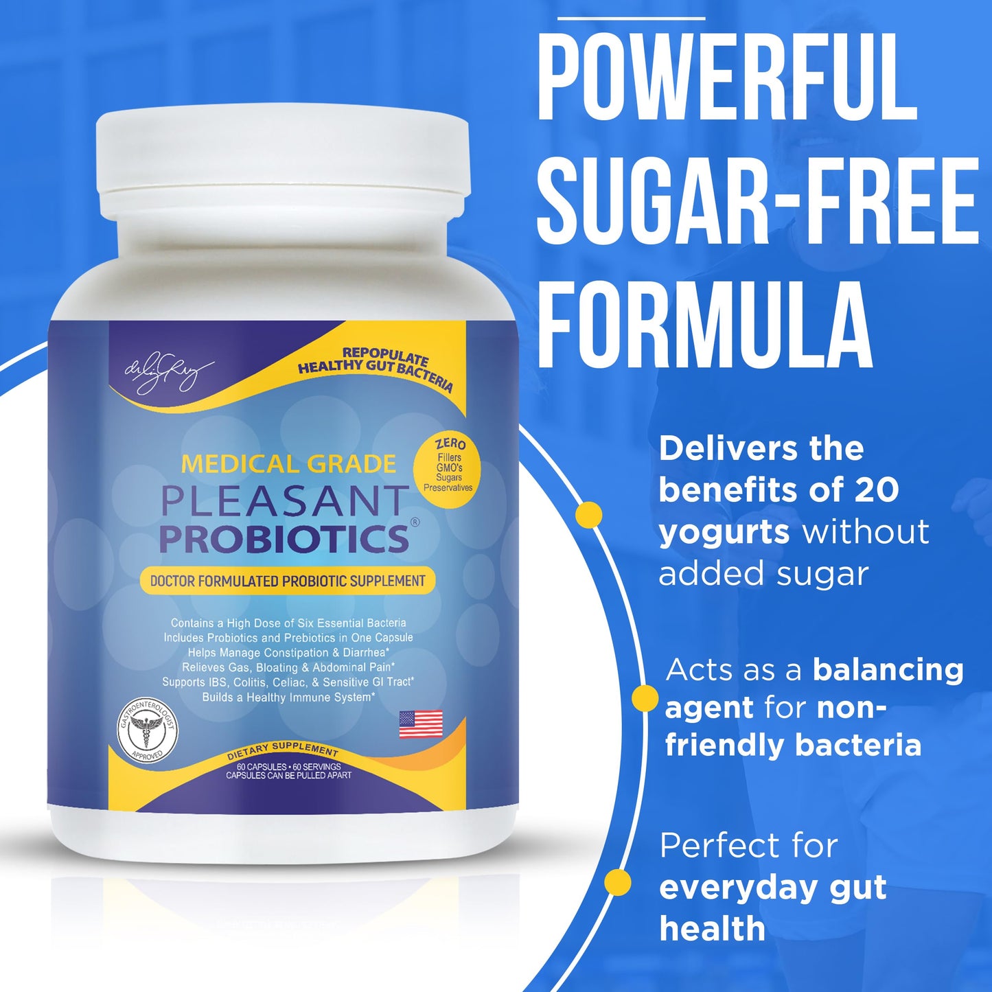 Dr. Liz Cruz Pleasant Probiotics for Women, Men, and Children Dietary Supplements with Proprietary Probiotic & Prebiotic Blend Capsule 1 Count