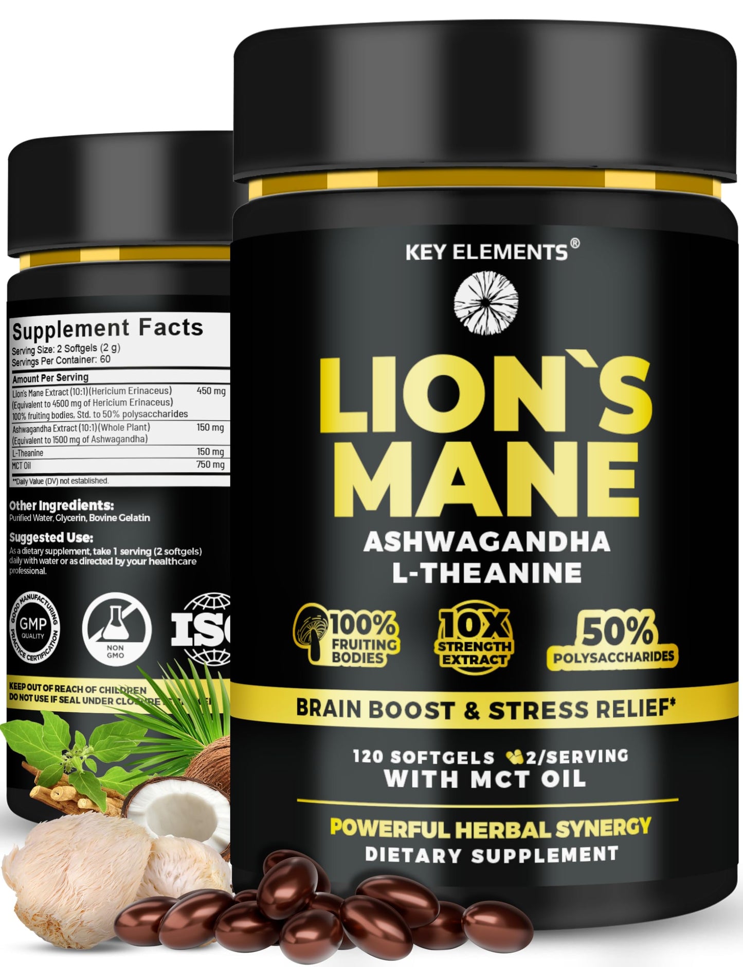 KEY ELEMENTS Lions Mane Supplement Softgels 120 Count