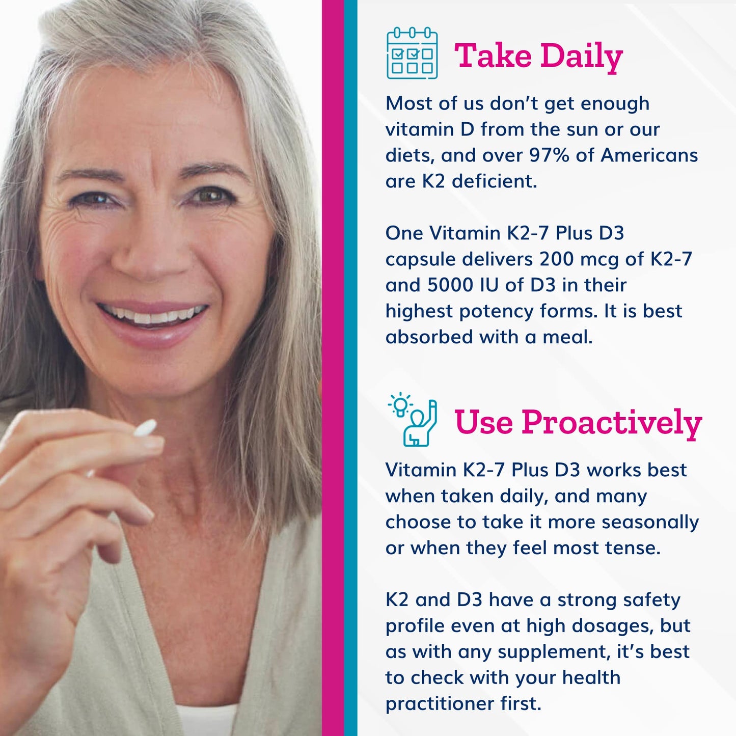 Just Thrive Vitamin K2-7 Plus D3 Capsules, 60 Count