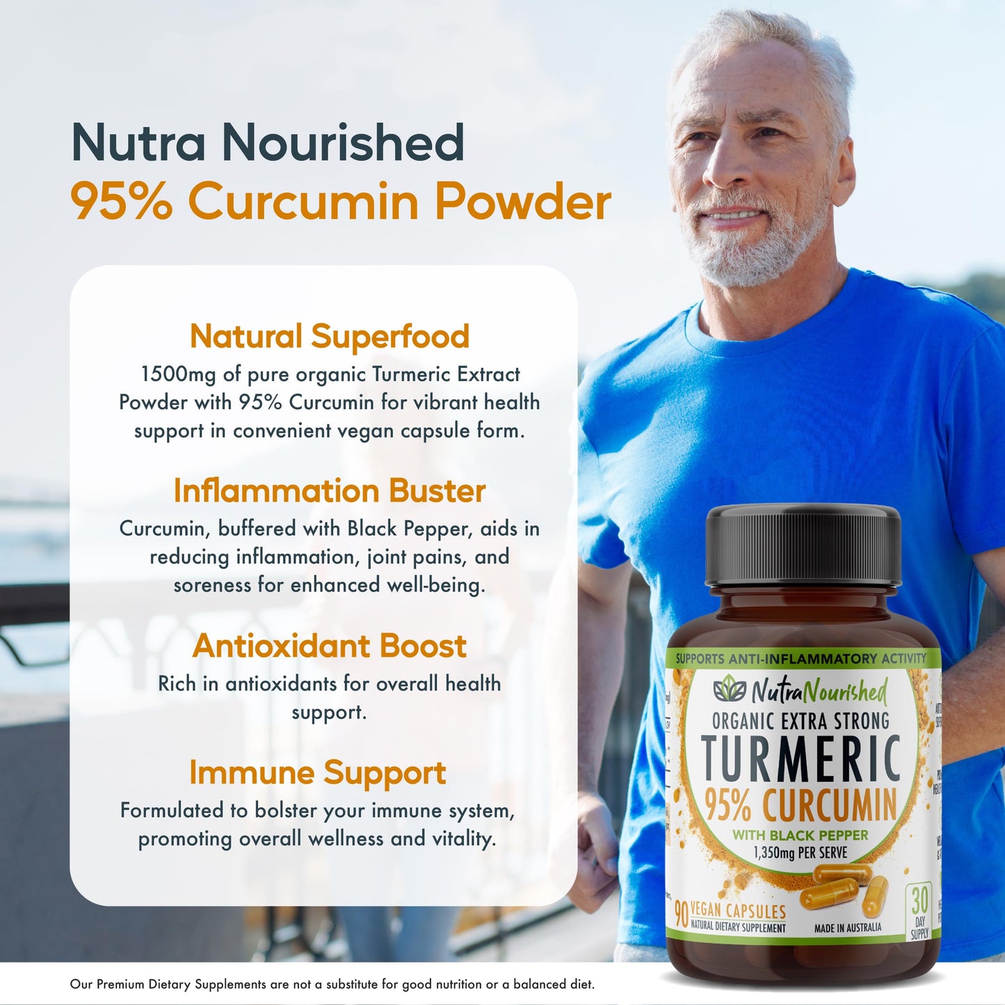 Nutra Nourished Organic Turmeric Curcumin with Black Pepper Capsules 90 Count