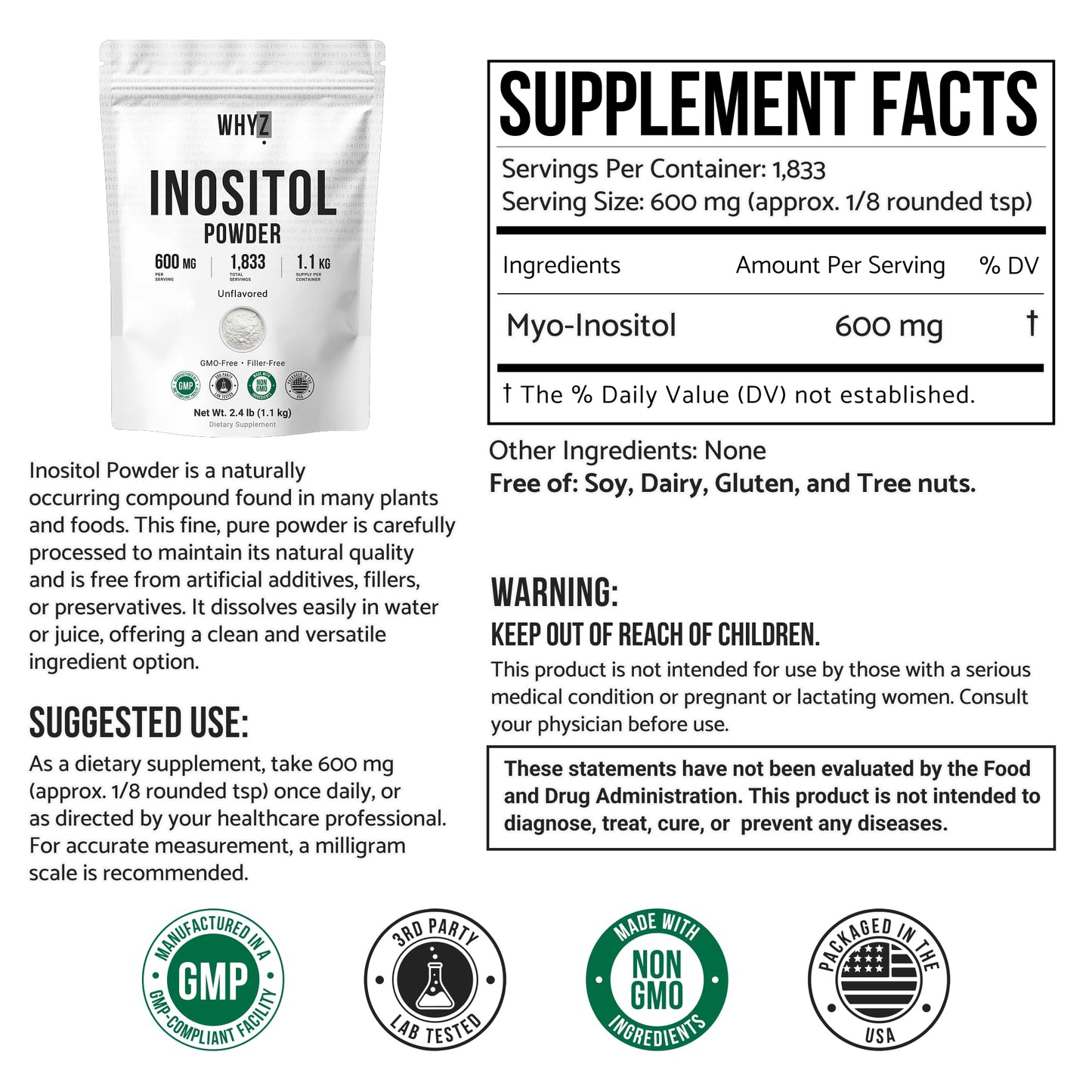 WHYZ Myo-Inositol Powder 2.4 lb
