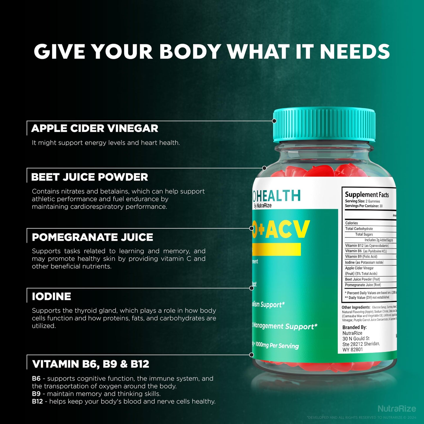 NutraRize Keto Health ACV Gummies, 60 Count