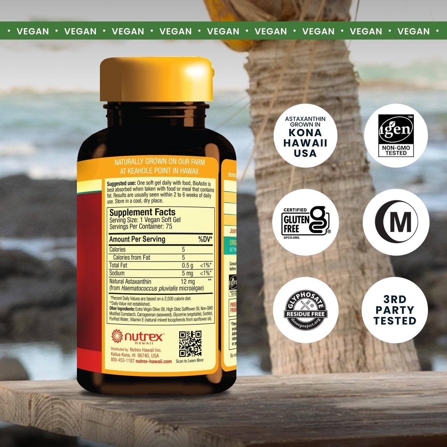 Nutrex Hawaii Vegan BioAstin Hawaiian Astaxanthin Softgels, 75