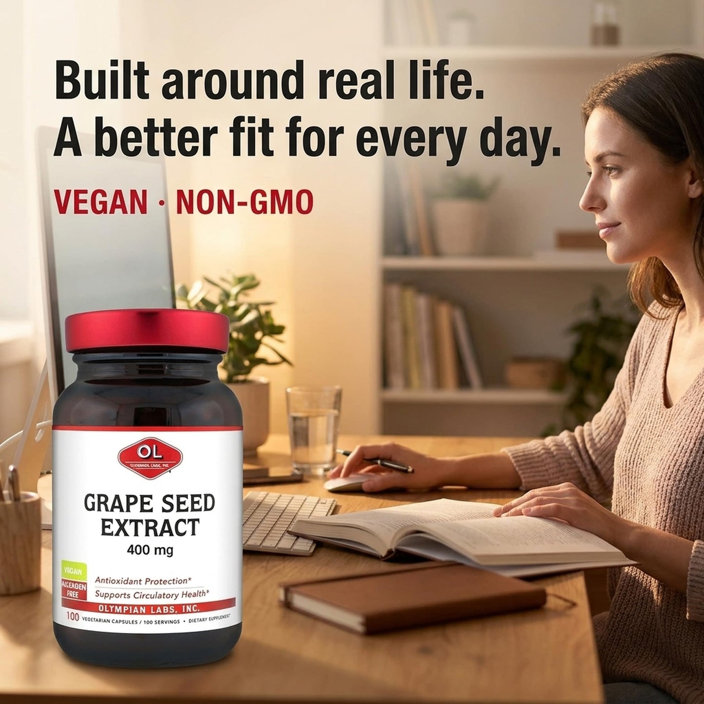 Olympian Labs Grape Seed Extract 400mg Vegan Capsules, 100 Count