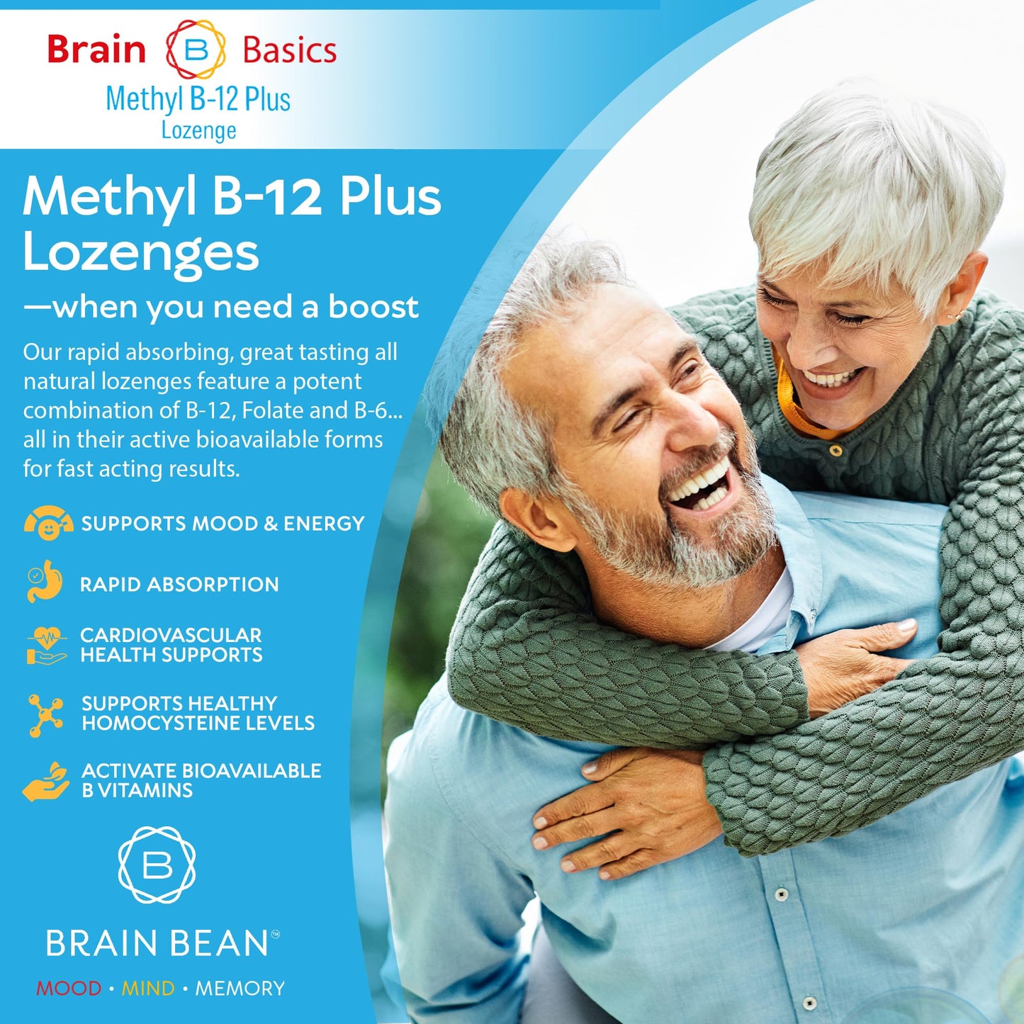 Brain Bean Extra Strength Methyl B-12 & Methyl Folate Tablets, 60 Tablets