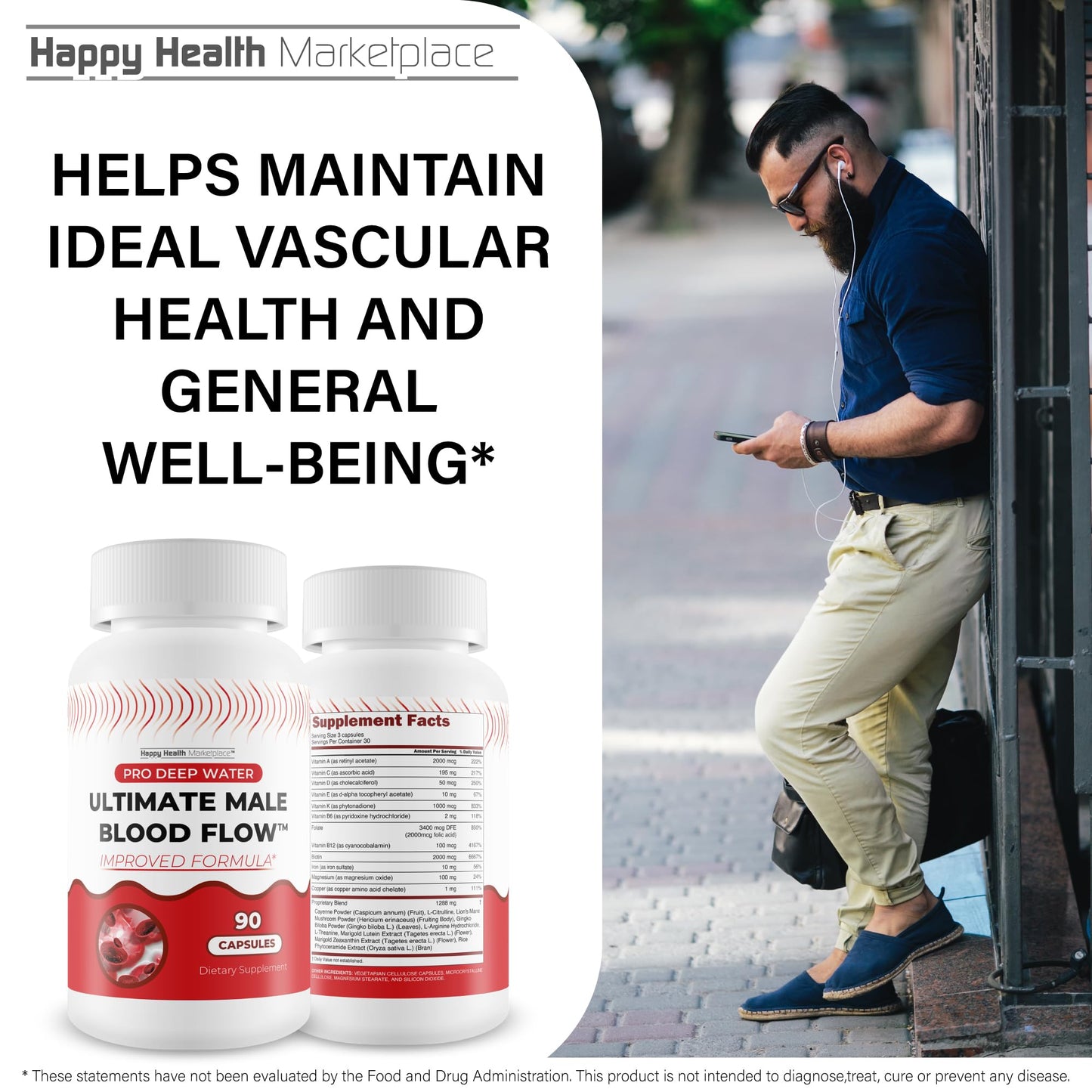Happy Health Marketplace Pro Deep Water Ultimate Male Blood Flow Capsules 90 Count