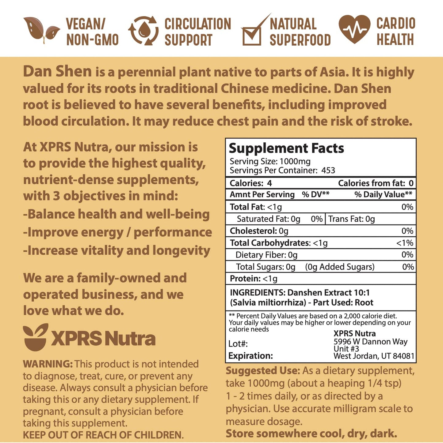 XPRS Nutra Dan Shen Root Extract 10:1 Premium Dan Shen (Red Sage) Concentrated Powder, 16 oz