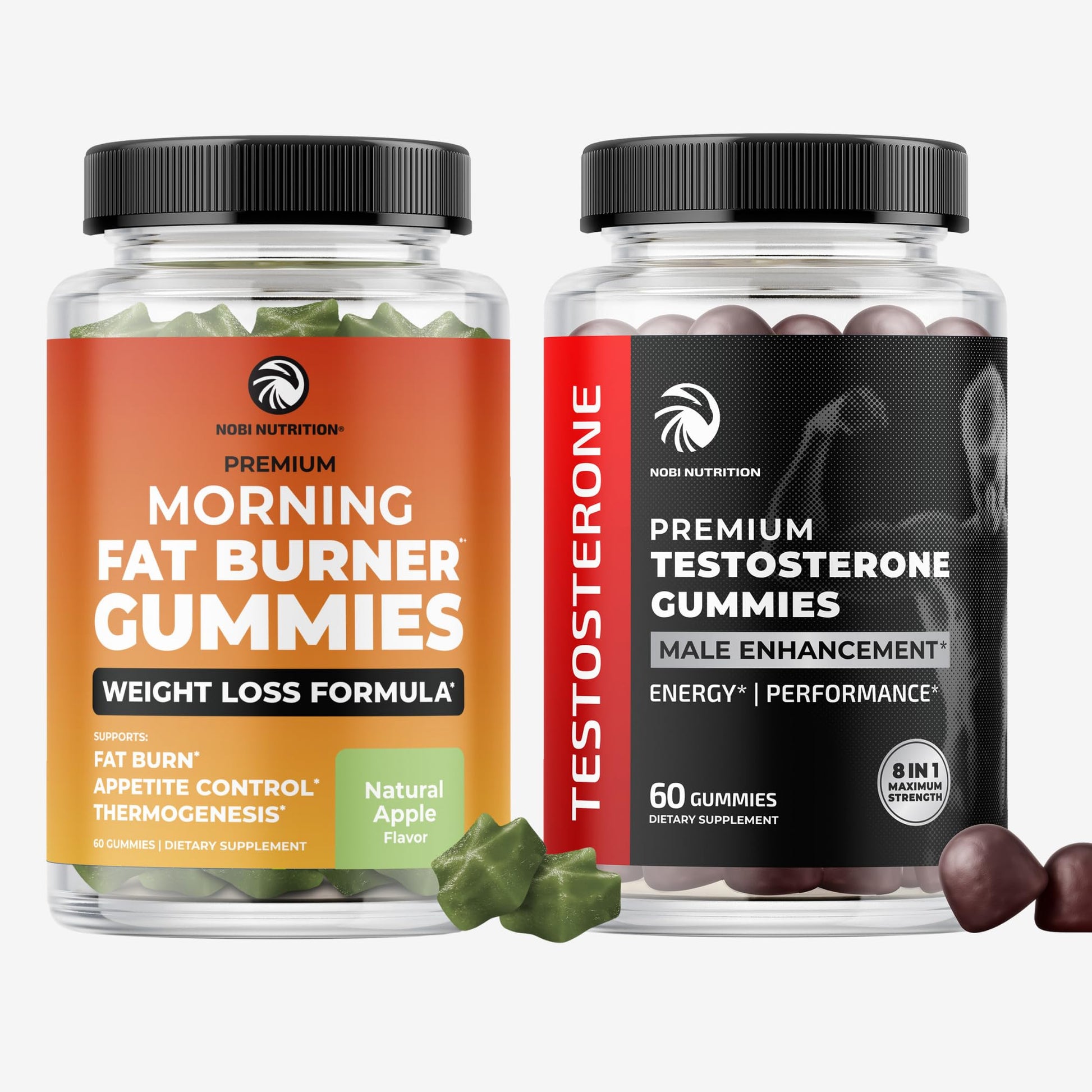 Nobi Nutrition Morning Fat Burn Gummies & Testosterone Booster Supplement, Fat Burner & Metabolism Support with Green Tea & Raspberry Ketones, Appetite Suppressant & Energy Support, 120 Gummies
