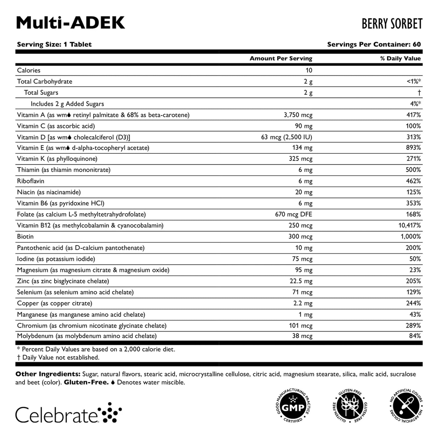 Celebrate Bariatric Supplements Celebrate Vitamins Multi ADEK Chewables, Iron Free - Daily Bariatric Multivitamin, High Level of Vitamins A, D, E, K & B12 for Duodenal Switch Surgery Patients - Berry Sorbert 180 Tablets