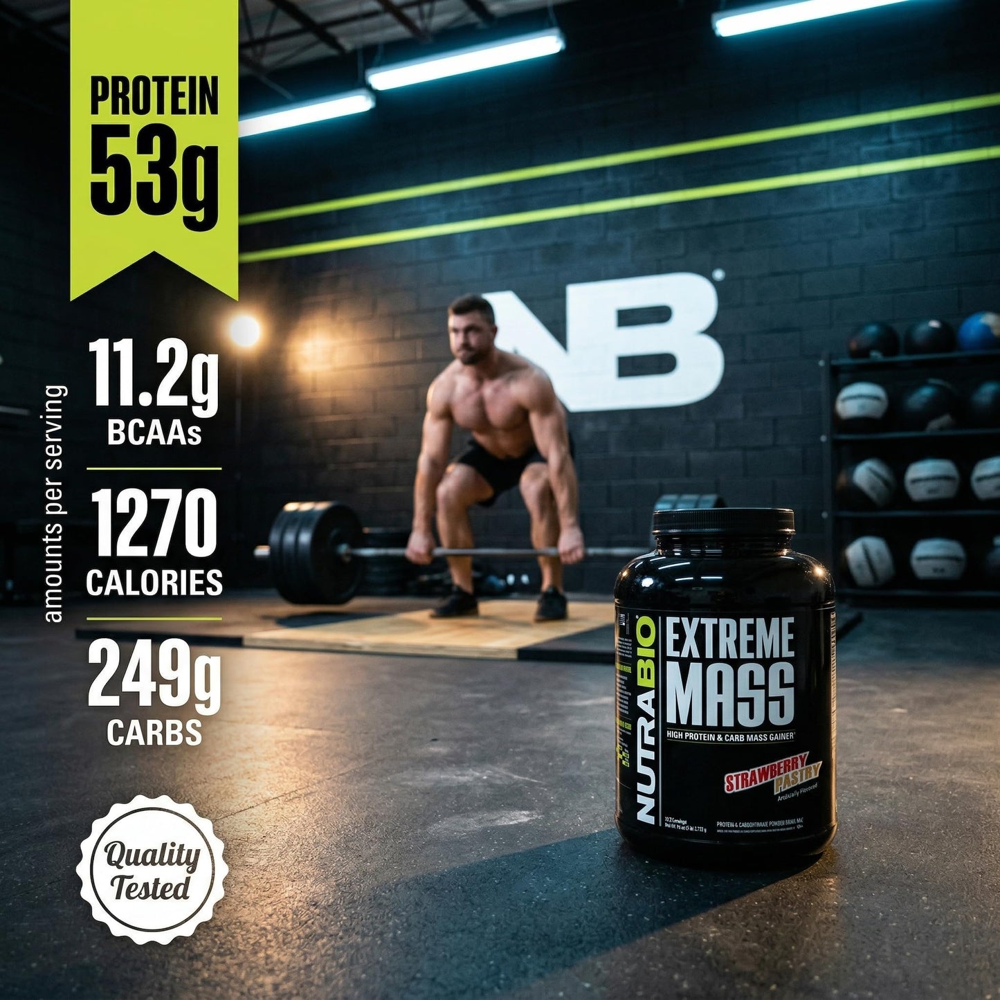 NutraBio Extreme Mass Gainer Protein Powder Strawberry Pastry 96 Servings