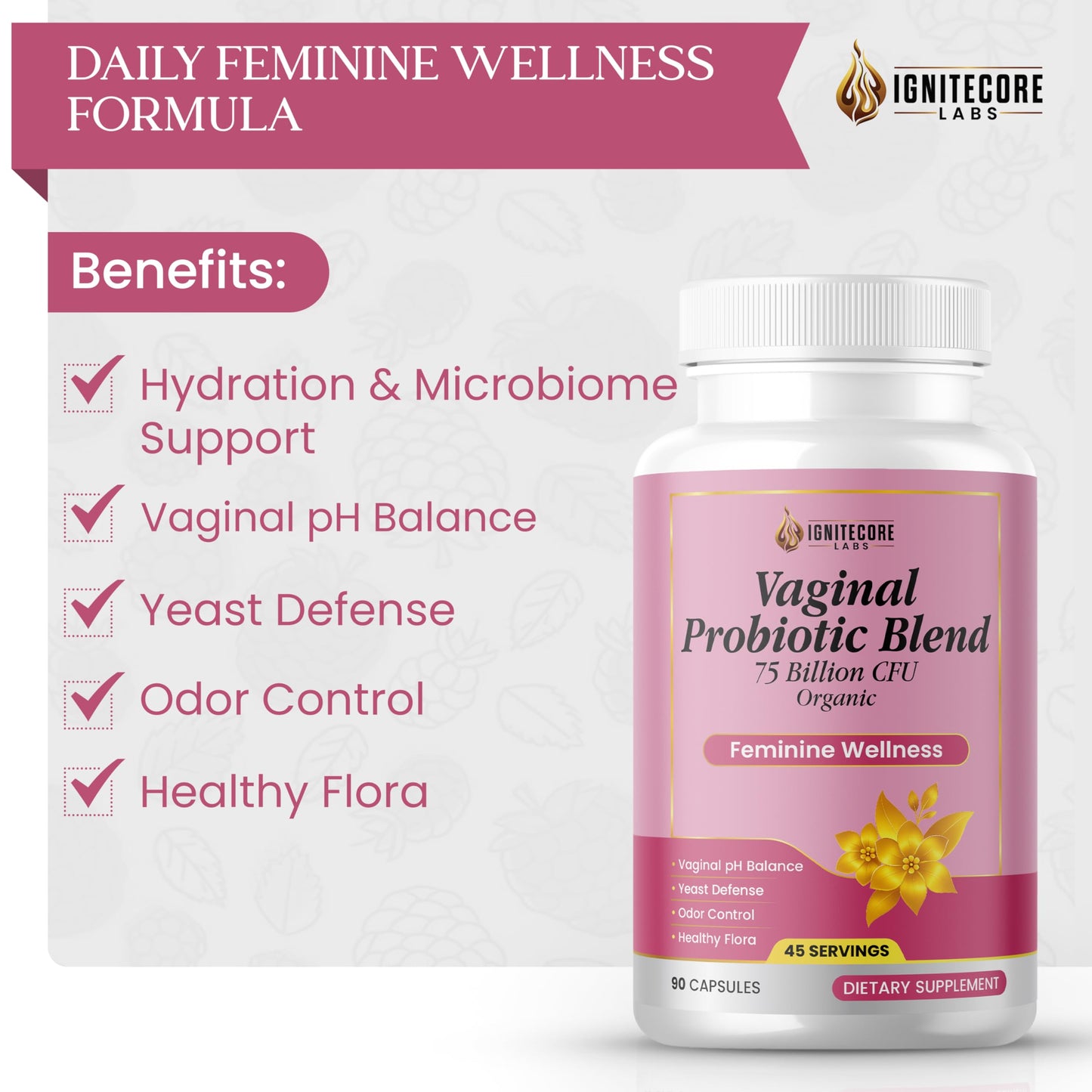 IgniteCore Labs Women's Probiotic 75 Billion CFU with Prebiotics, 90 Capsules