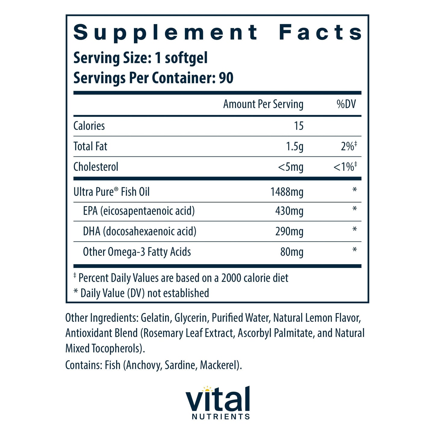 Vital Nutrients Ultra Pure Fish Oil 800 Triglyceride Form Capsules, 90 Count