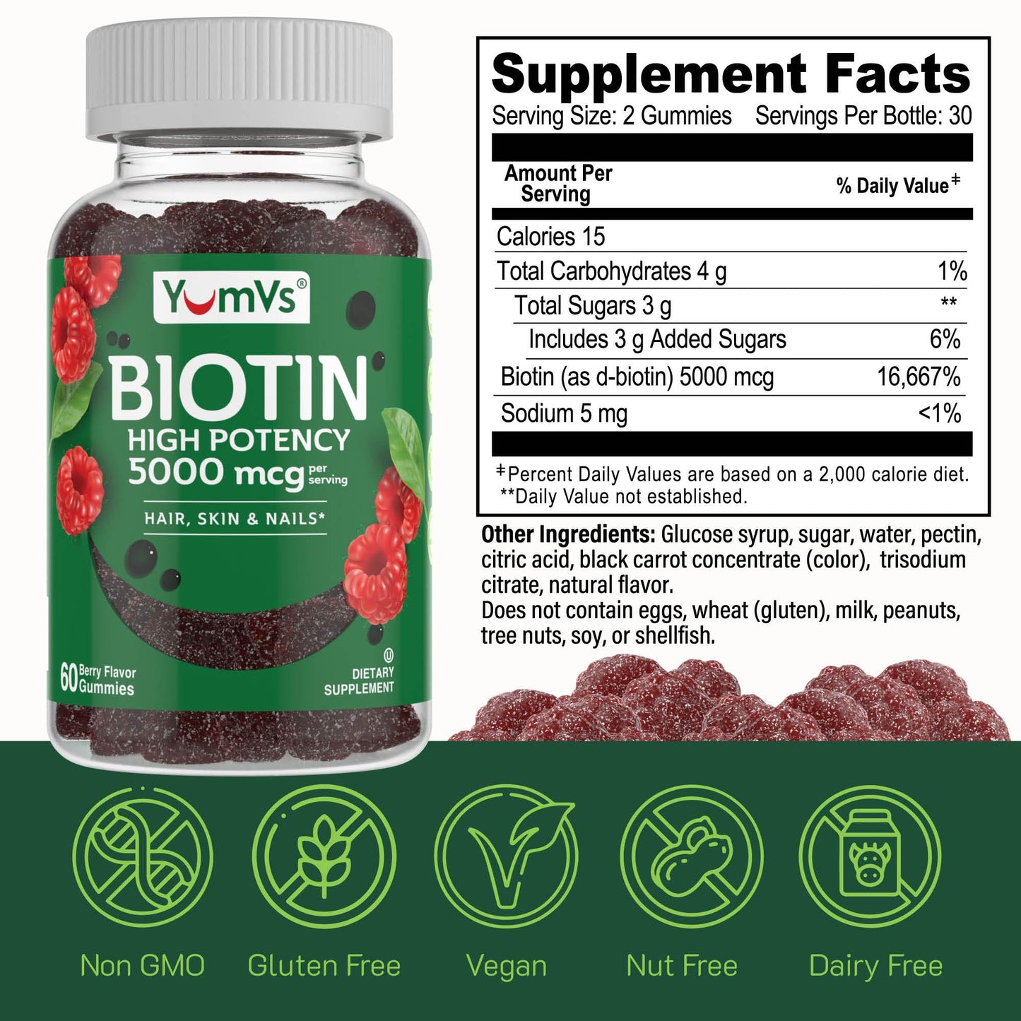 YUM-V'S Biotin Gummies 5000mcg Gummy 60 Count