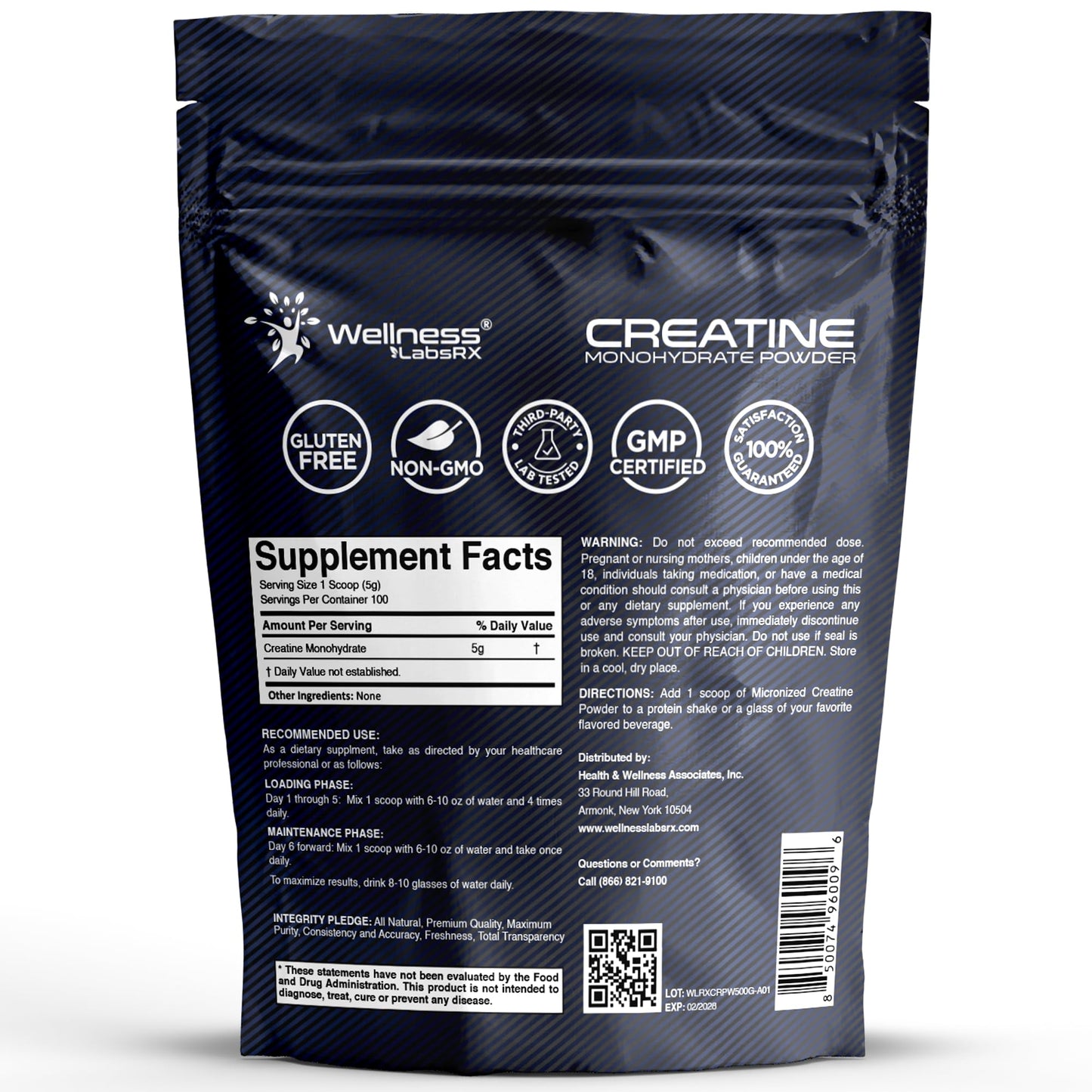 WELLNESS LABSRX Creatine Monohydrate Powder, 17.6 oz