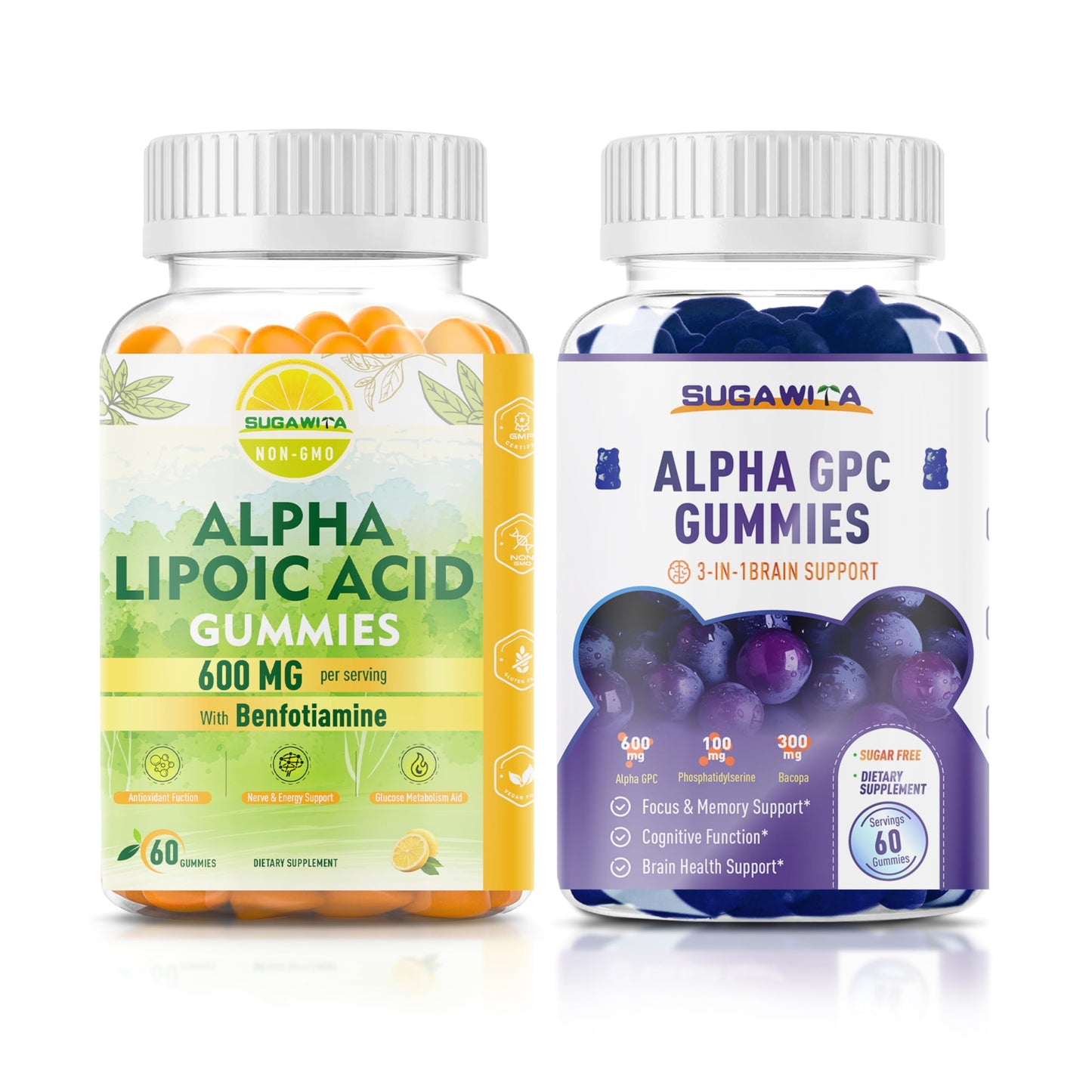 SUGAWITA R-Alpha Lipoic Acid & Alpha GPC Choline Gummies, 120 Count