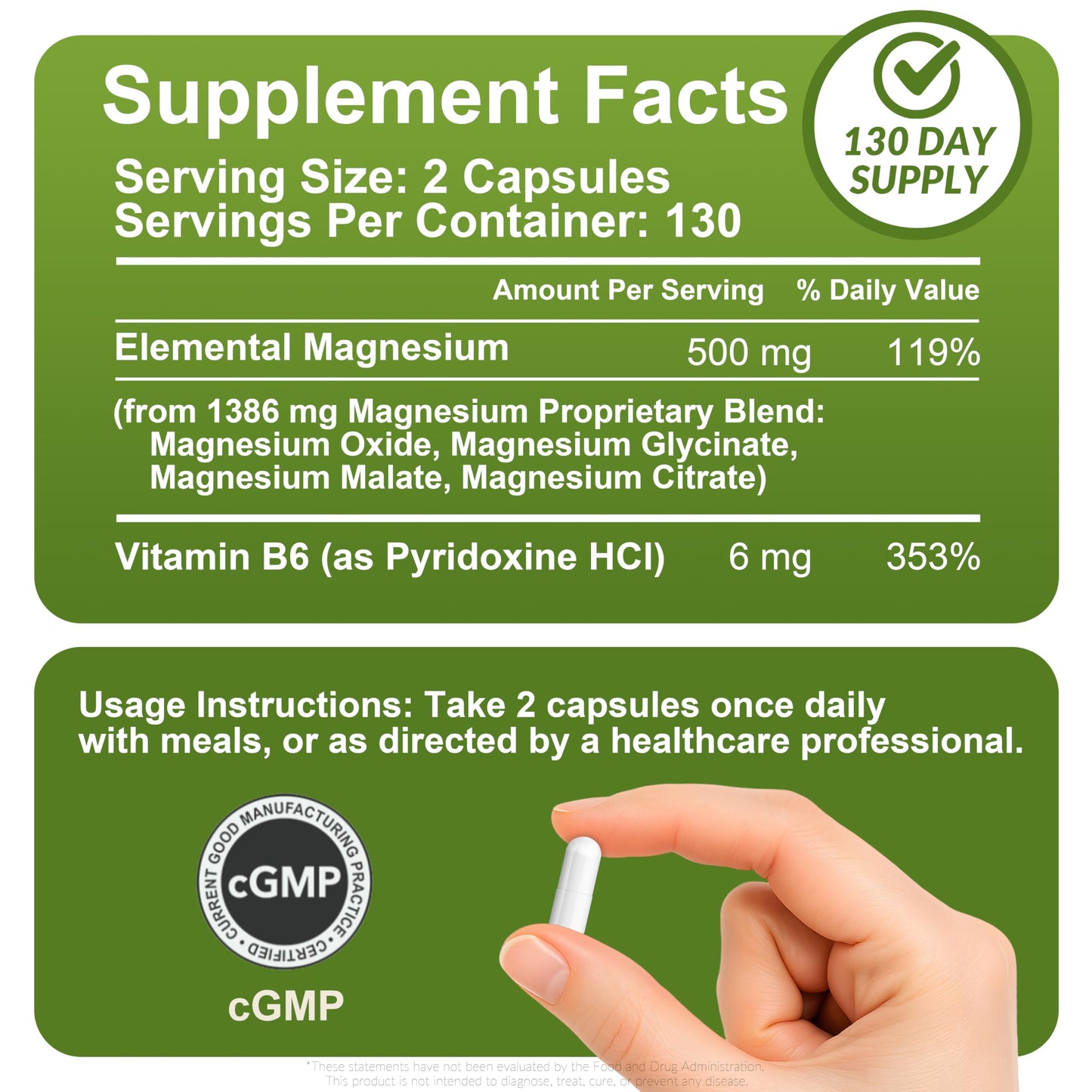 GCUTE Magnesium Glycinate Complex Capsules, 130 Servings