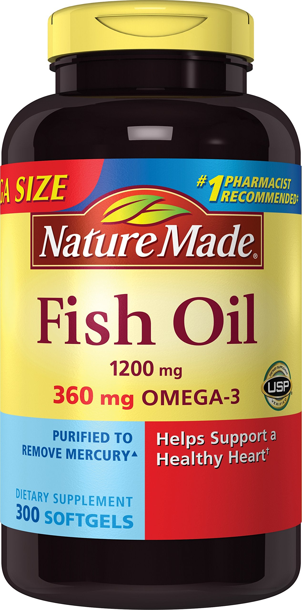 Nature Made Fish Oil Softgels, 1200 mg, Omega-3 360 mg, 300 Softgels