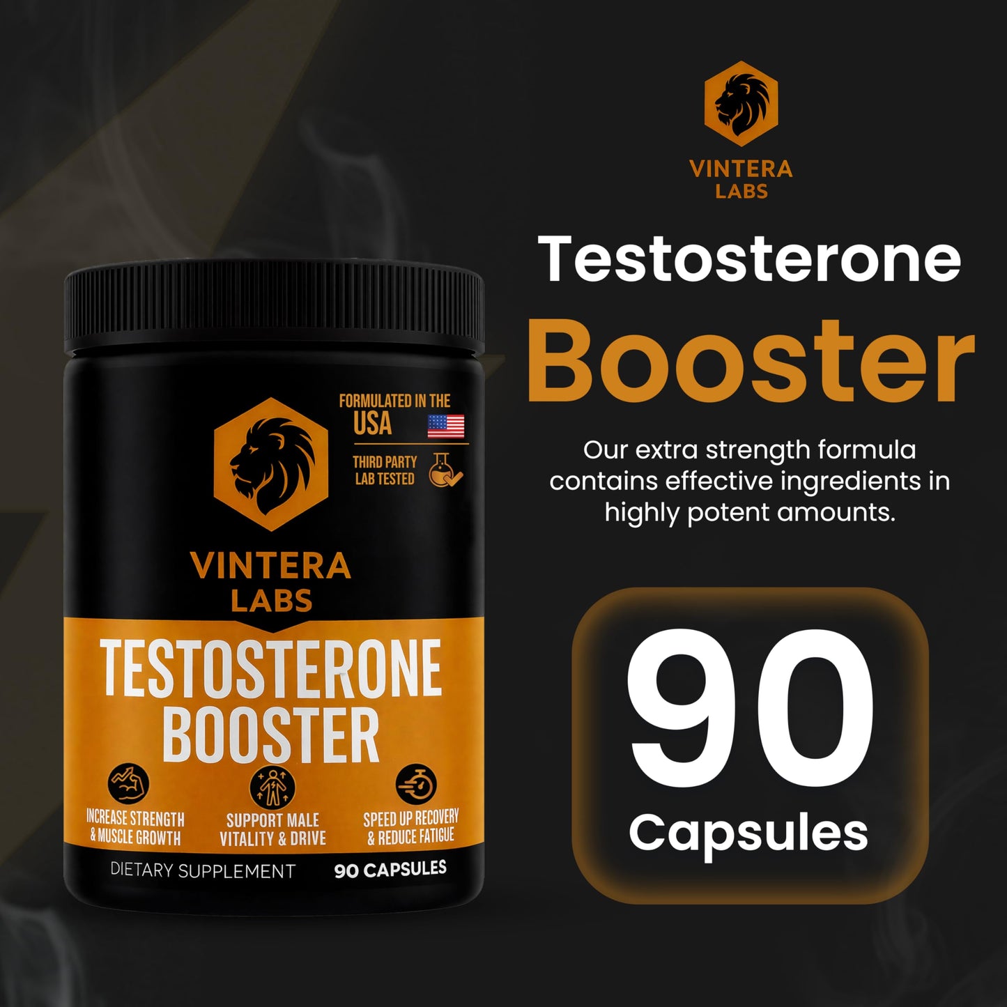 VINTERA LABS Testosterone Booster for Men, High Potency - Tongkat Ali, Maca, Turkesterone - Stamina & Endurance Testosterone Supplement, 90 Capsules